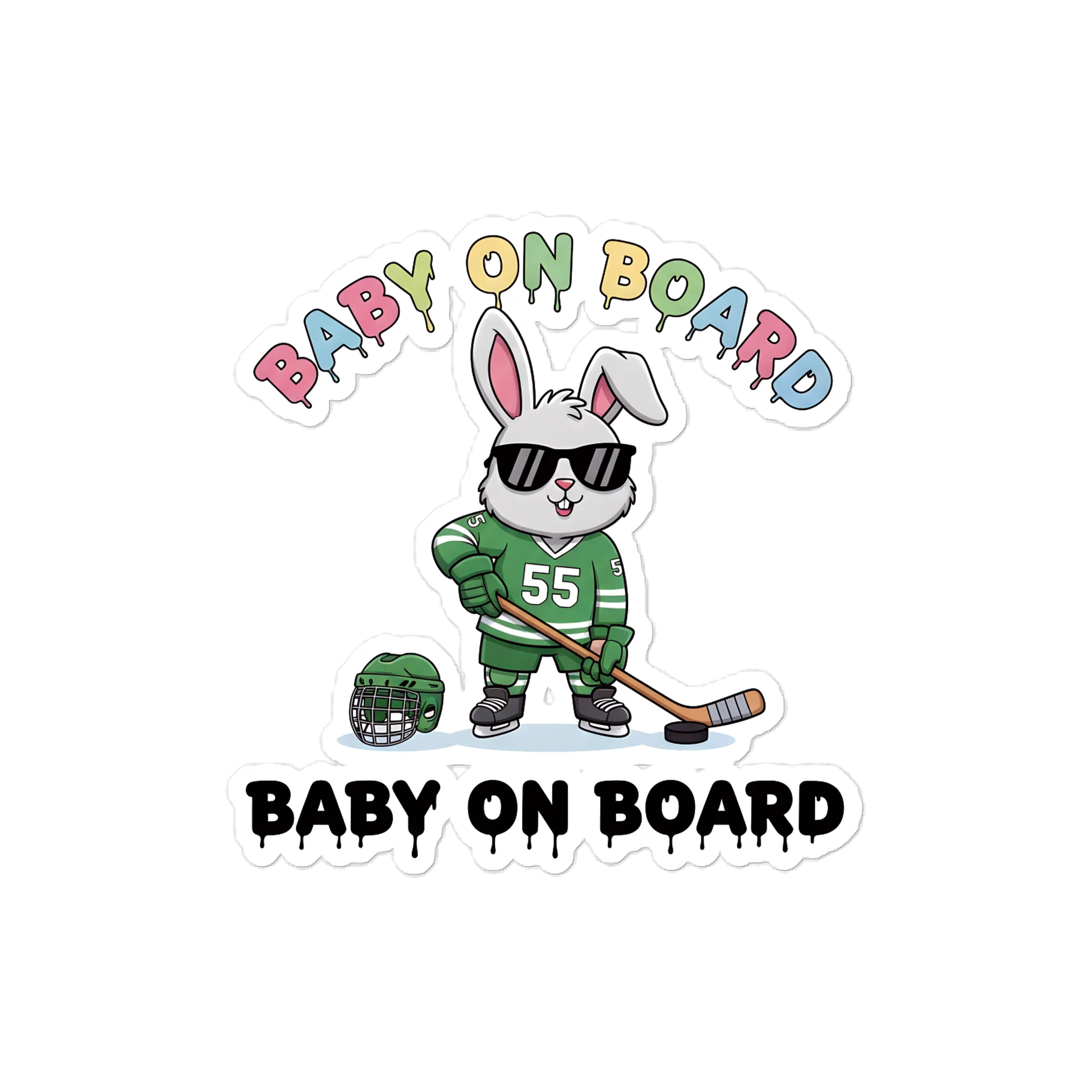 Funny Bunny Hockey Baby on Board Sticker - 5x5 Weatherproof Vinyl Car Decal - Premium Sporty Bunny Hockey Gift product image (1)