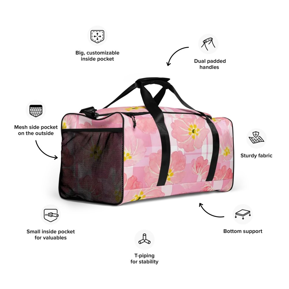 Pink Hibiscus Gingham Duffle Bag product image (3)