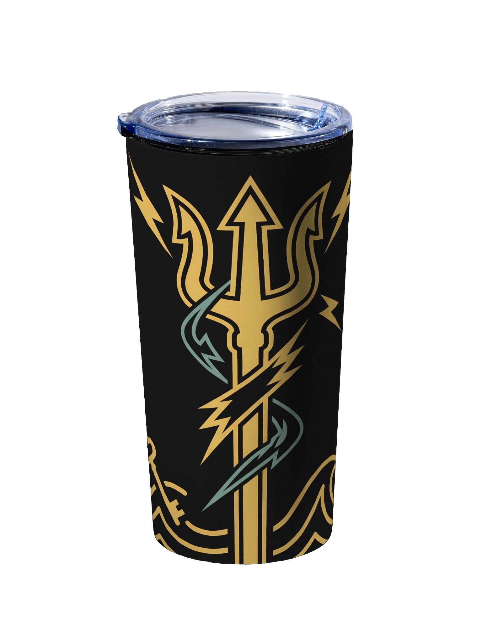 Greek Trident Lightning Tumbler – Minimal Mythology Travel Mug, Black & Gold Design product image (5)