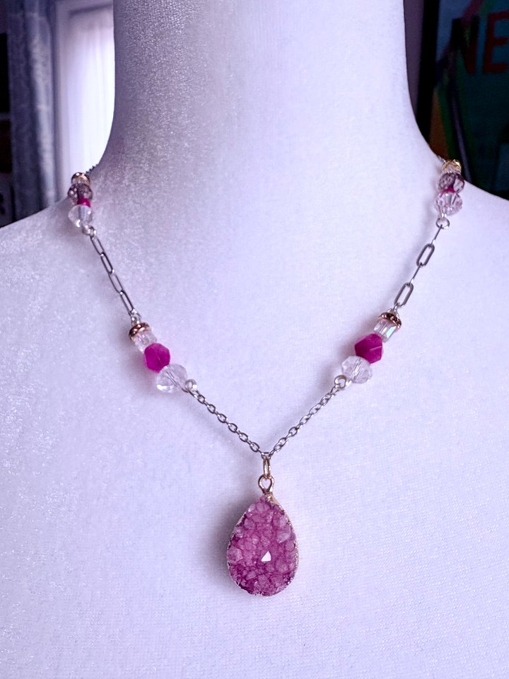 MFD-00186 | Beach Rose Druzy Pendant Necklace | Handmade Glass Beaded Jewelry | Monique Faella Designs™ product image (2)