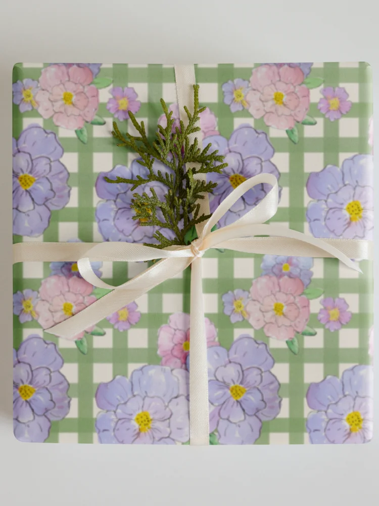 Gingham Blossoms Wrapping Paper Set of 3 Sheets product image (9)