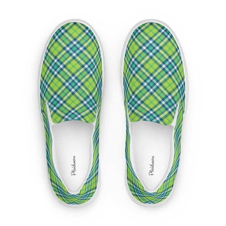 Lime and Turquoise Plaid Men's Slip-On Shoes product image (1)