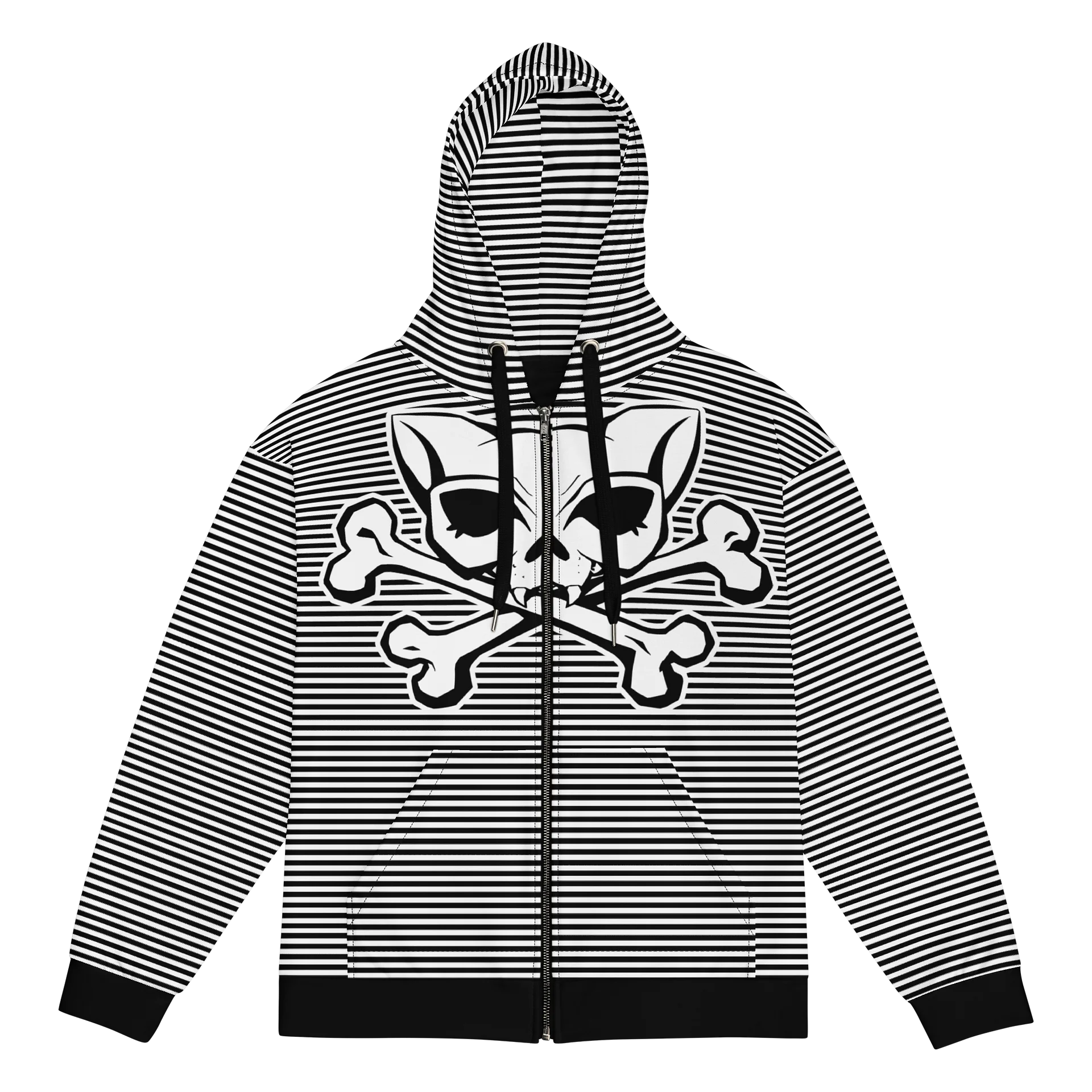 Blaque and White Kat Skull Stripped Hoodie product image (1)