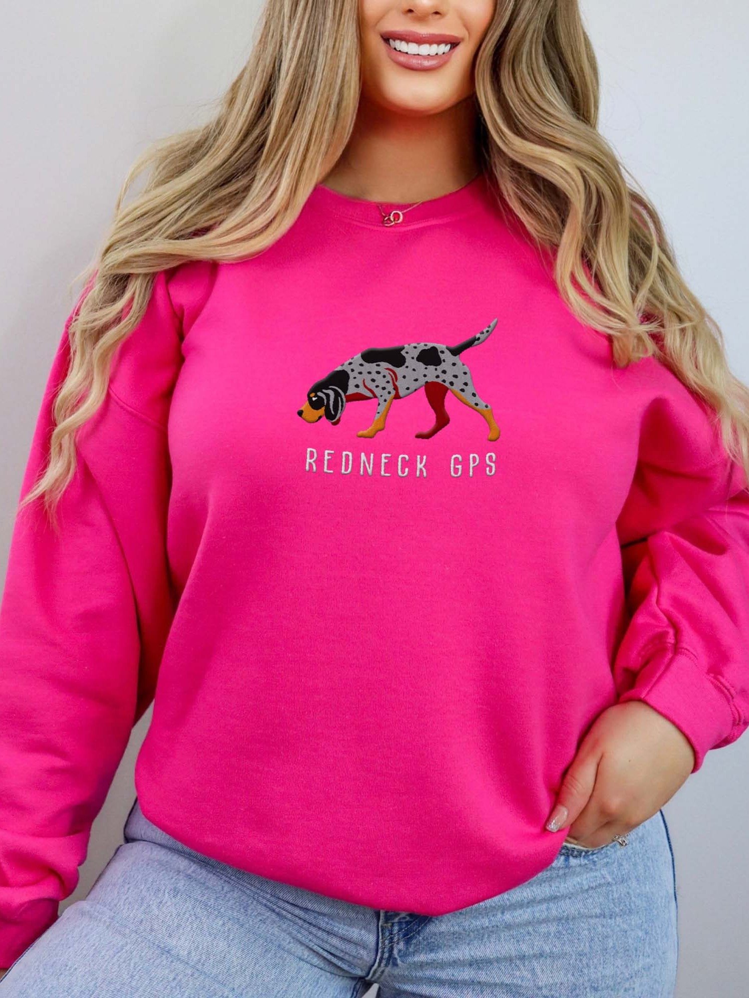Redneck GPS Sweatshirt (Embroidered) of a Bluetick Coonhound product image (2)