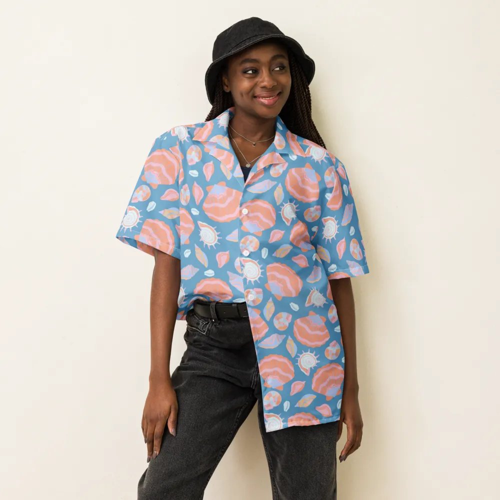 Retro Seashells Blue Hawaiian Shirt product image (6)