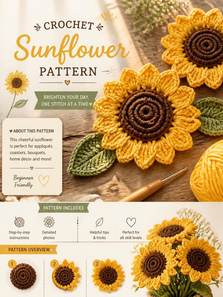 crochet sunflower pattern free product image (1)