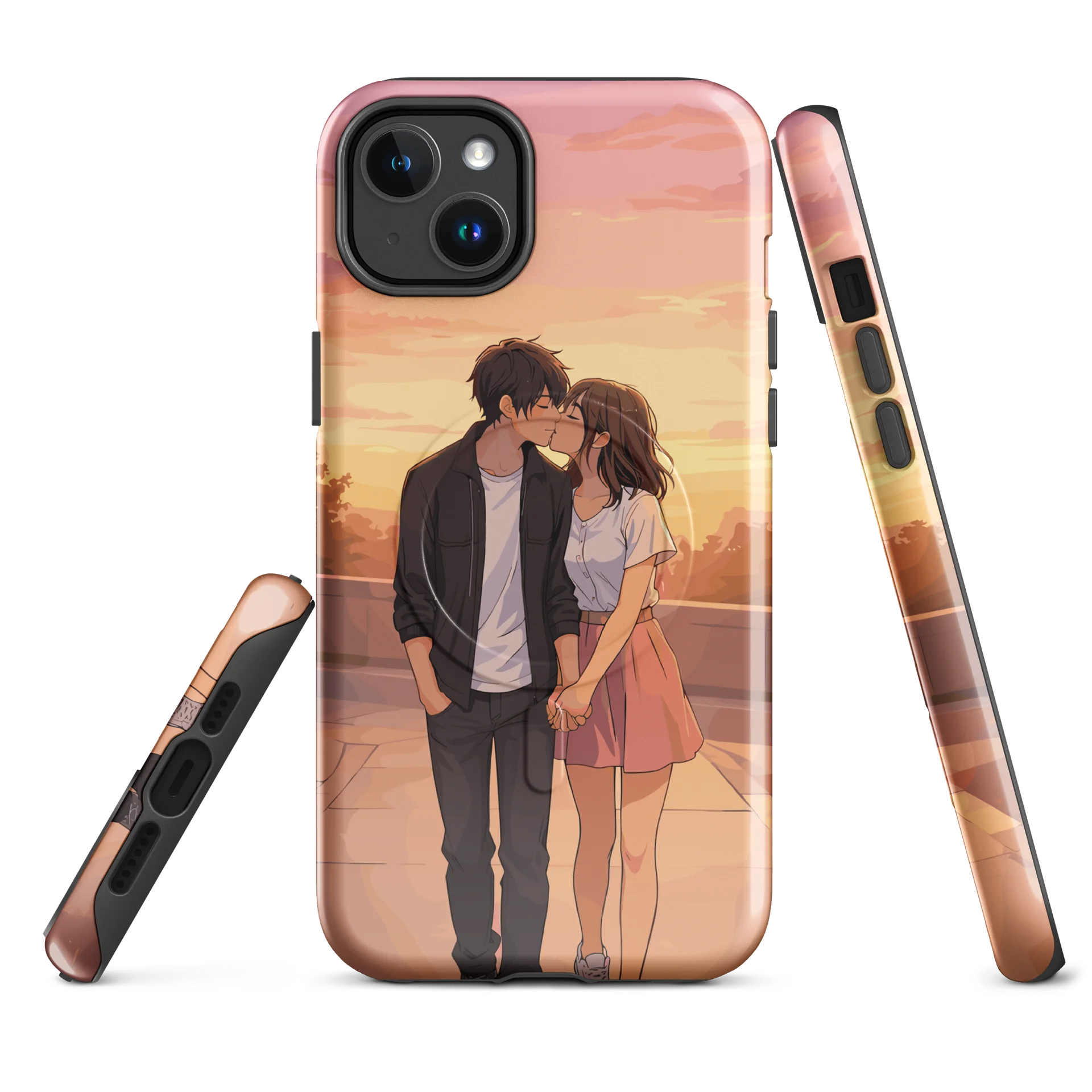 Couple twilight kiss on an urban sidewalk iPhone® Tough Case product image (1)