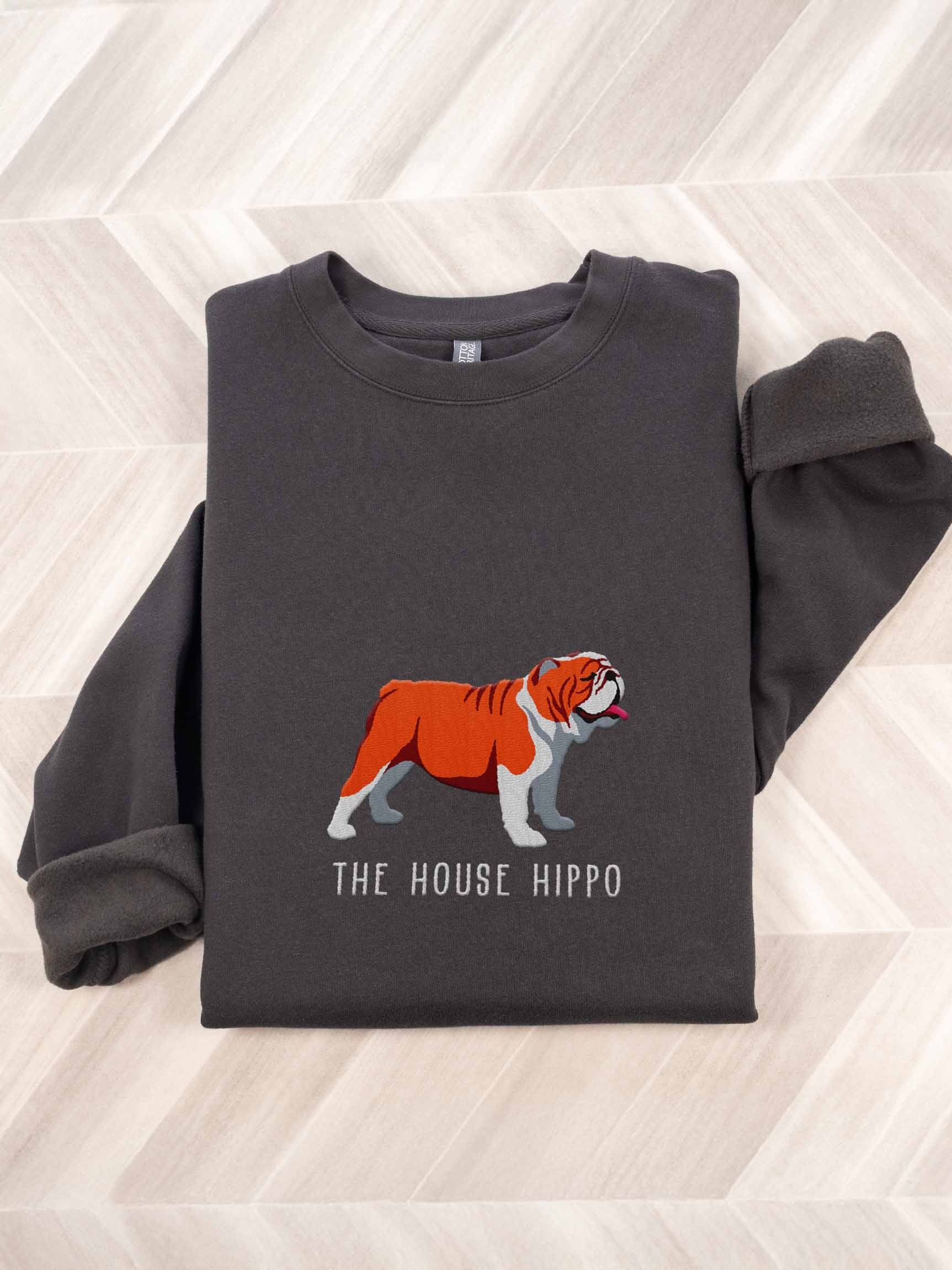The House Hippo Sweatshirt (Embroidered) of an English Bulldog(Red & White) product image (1)
