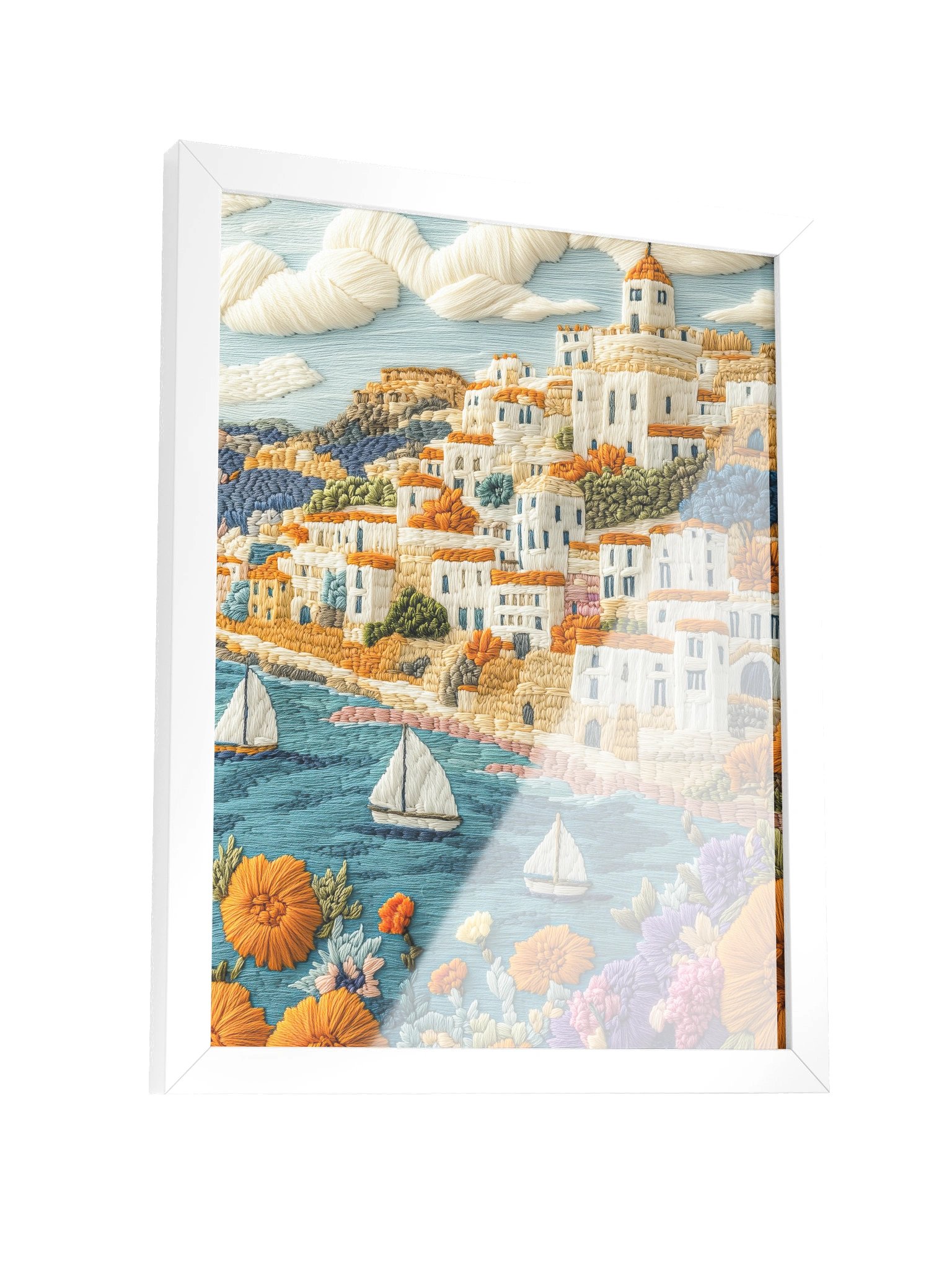 A Summer on the Côte d’Azur | Embroidery-Style Wall Art — Framed Print product image (11)