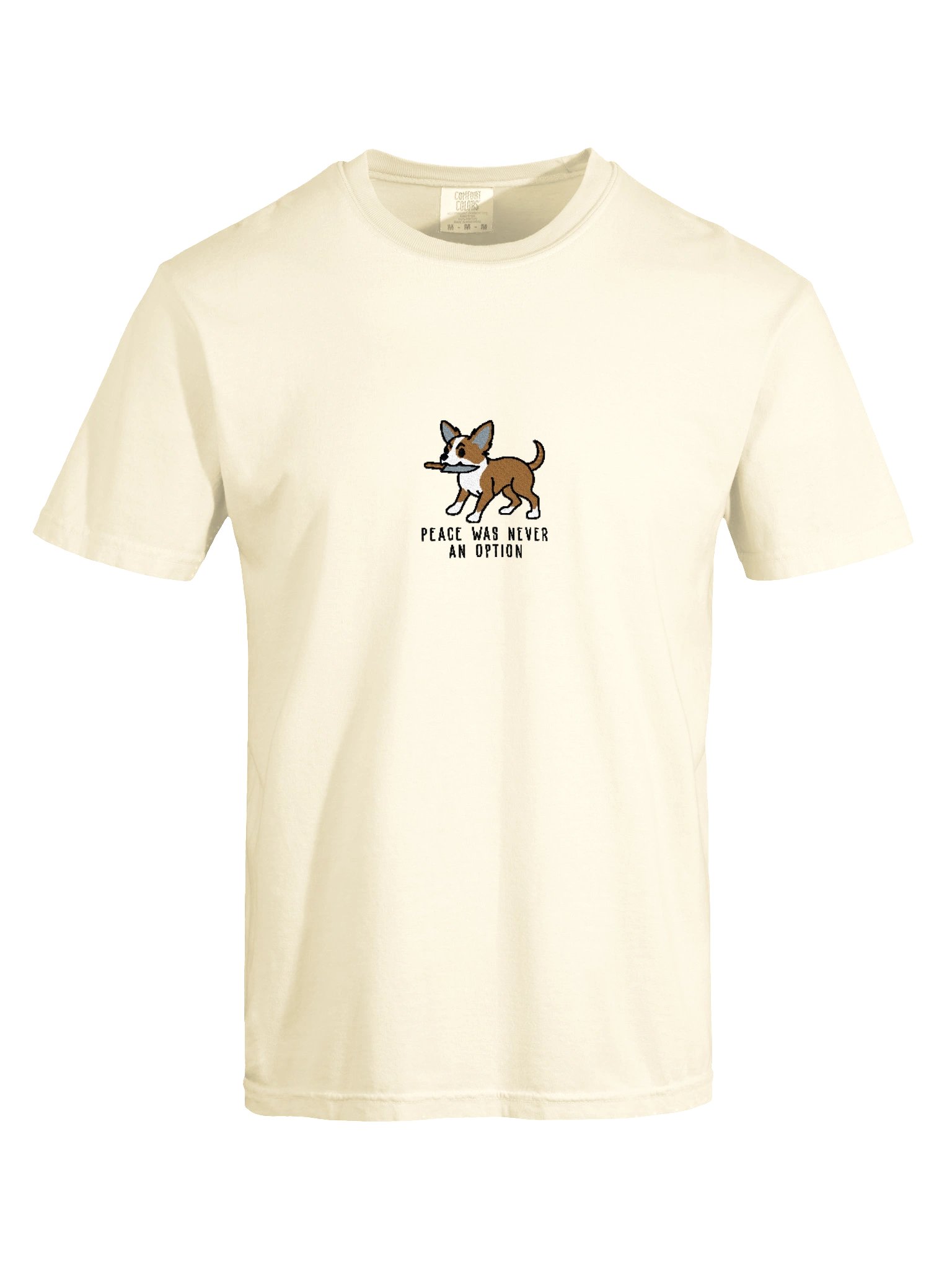 Peace Was Never an Option Funny Chibi-Style Embroidered T-Shirt for Chihuahua(Tan) Owners product image (117)