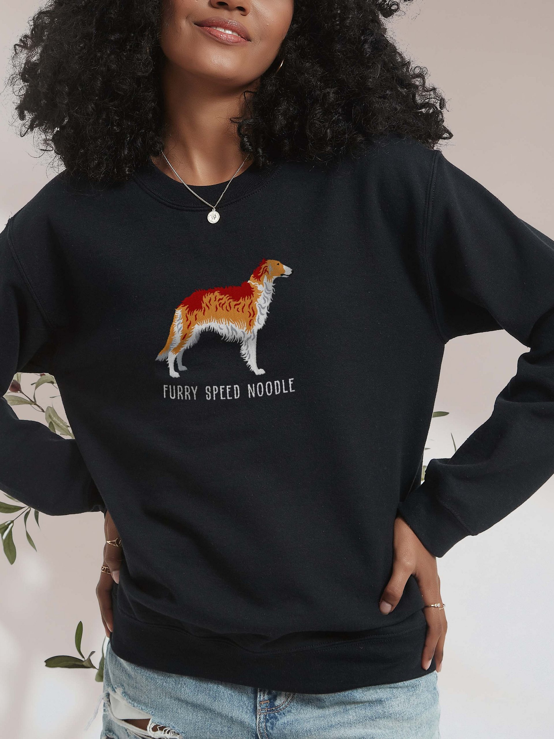 Furry Speed Noodle Sweatshirt (Embroidered) of a Borzoi(Tan & White) product image (2)