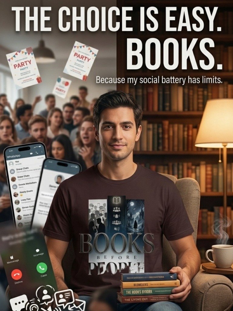 "Books Before People" Introvert’s Anthem T-Shirt – Classic Soft Cotton Fit For Men & Women product image (4)