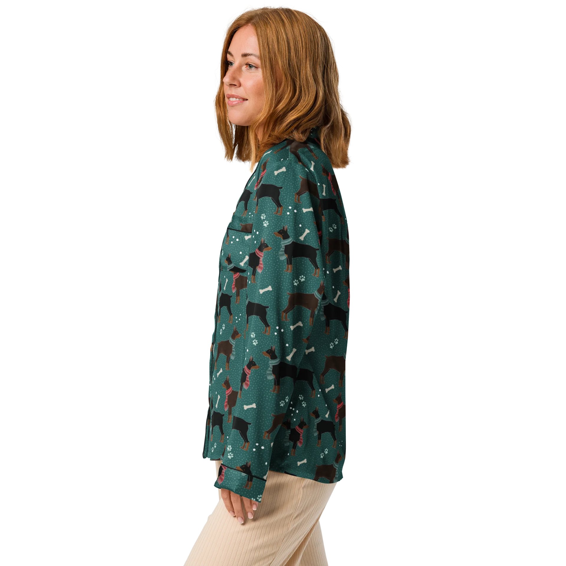 Winter Dobermans in Scarves Pattern Pyjama Shirt product image (5)