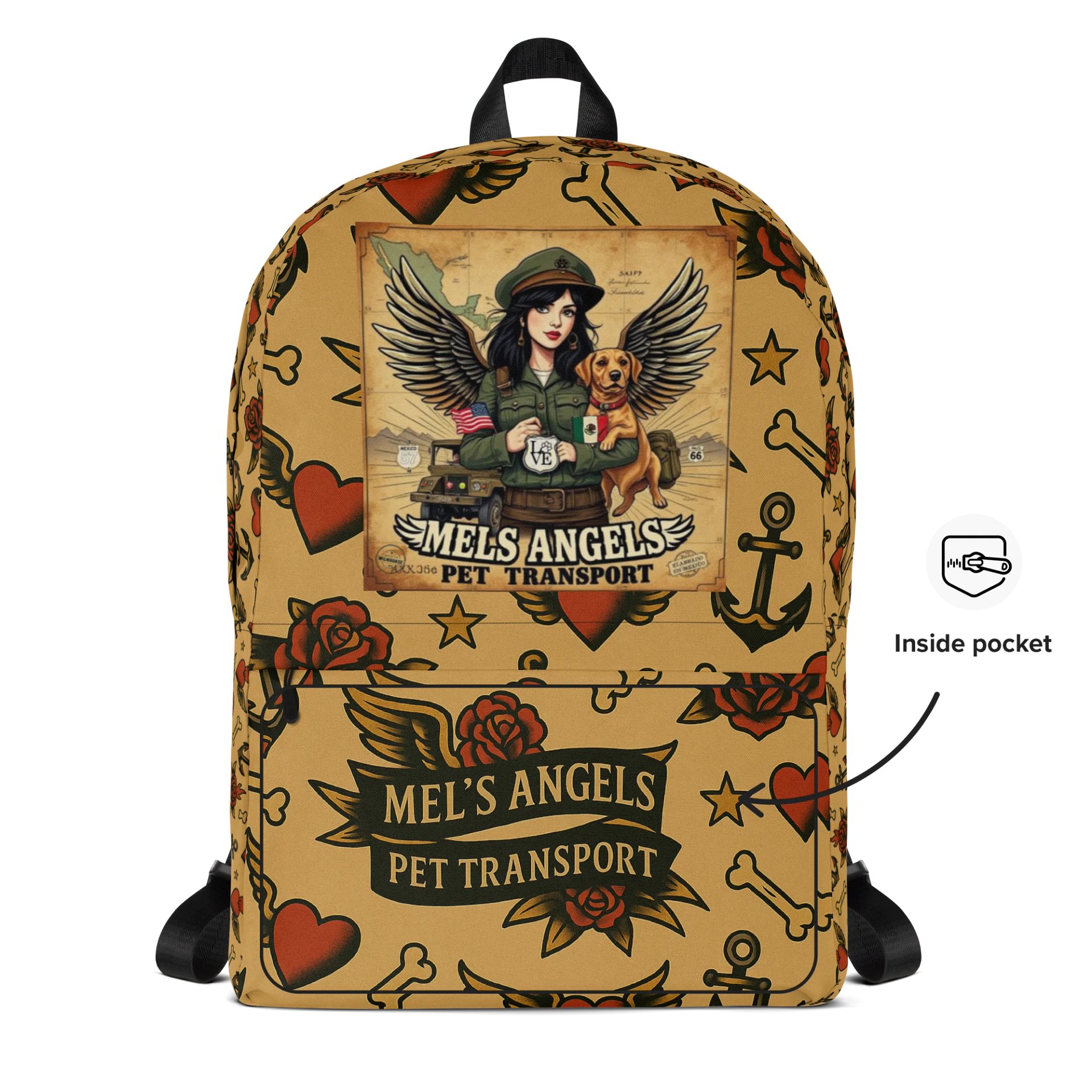 Mel’s Angels Tattoo Flash Logo Backpack – Vintage Chicano Style Travel Gear product image (7)
