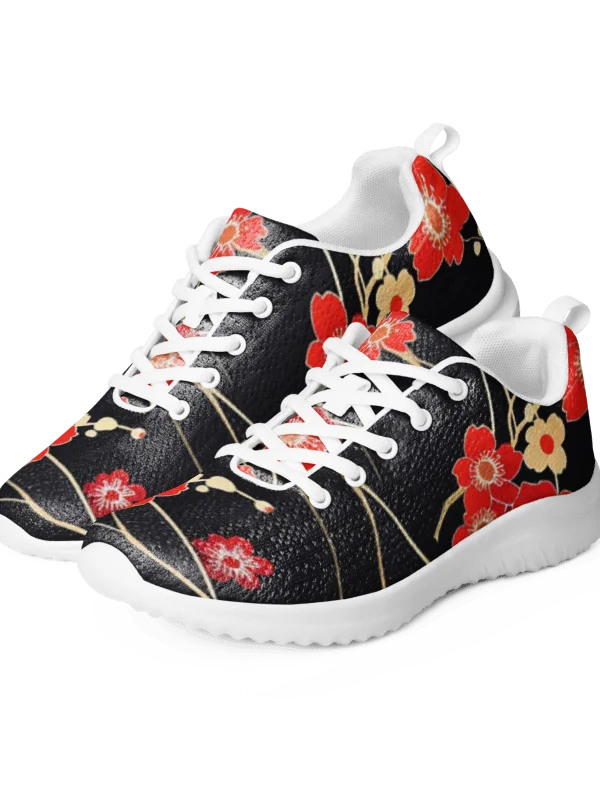 Japanese Kimono Floral Women's Athletic Shoes | Black Cherry Blossom Sneaker product image (1)