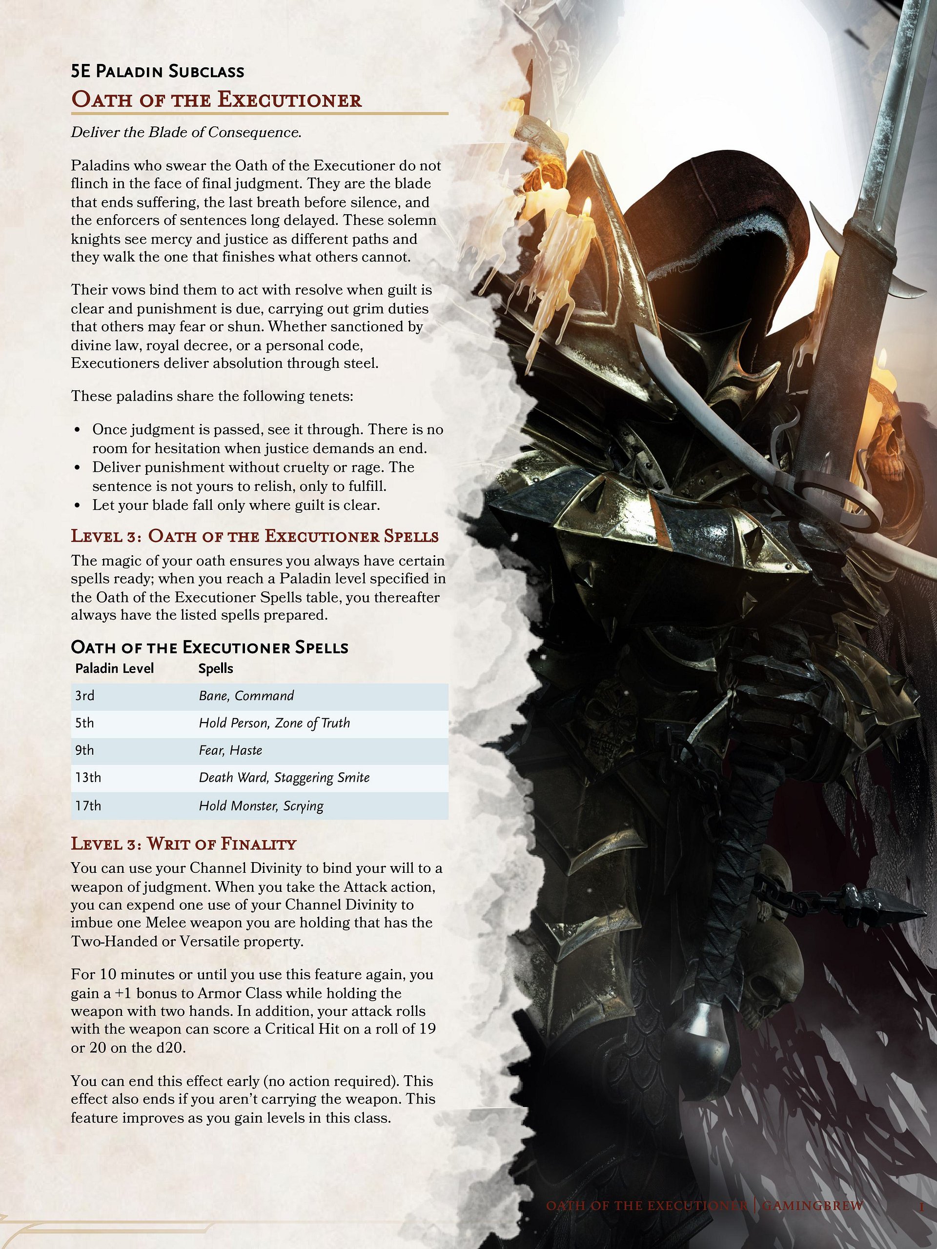 Oath of the Executioner | 5.5E Paladin Subclass product image (2)