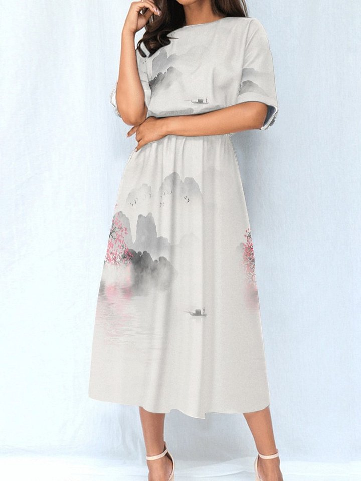 Blossom Mist Landscape Midi Dress product image (1)