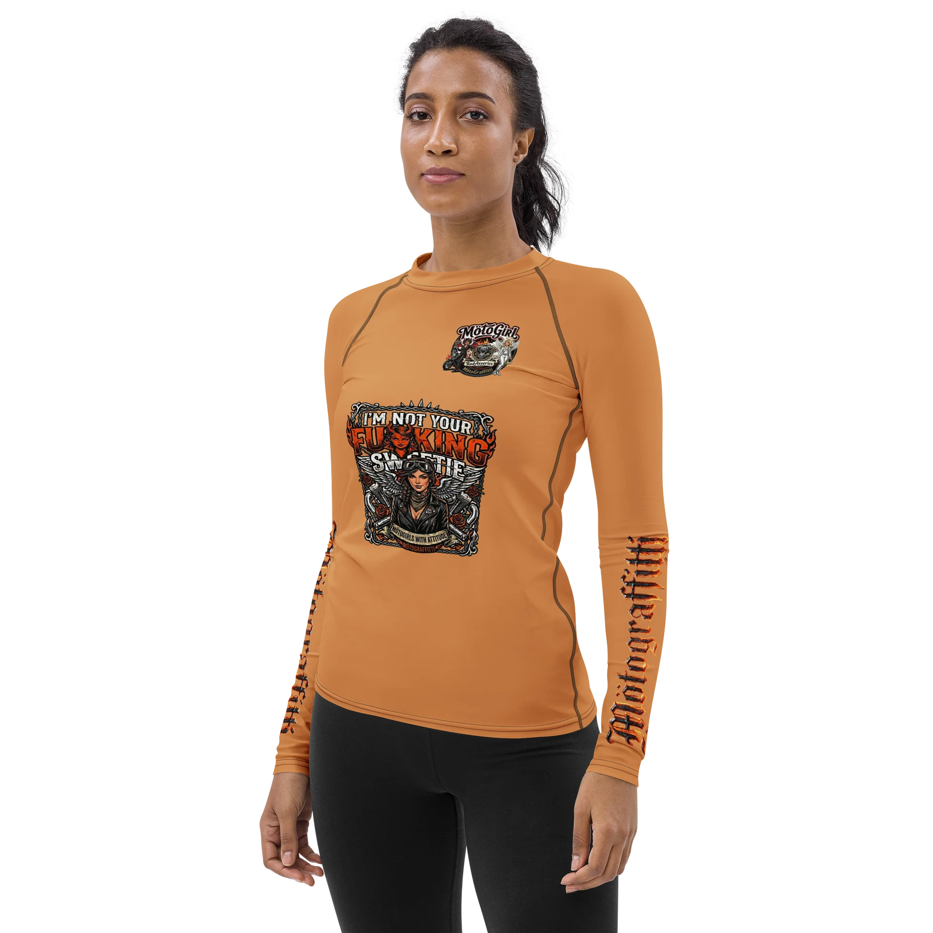Women's MötoGraffitti Not Your Sweetie Long Sleeve "Rash Guard"Tee Safety Orange product image (3)