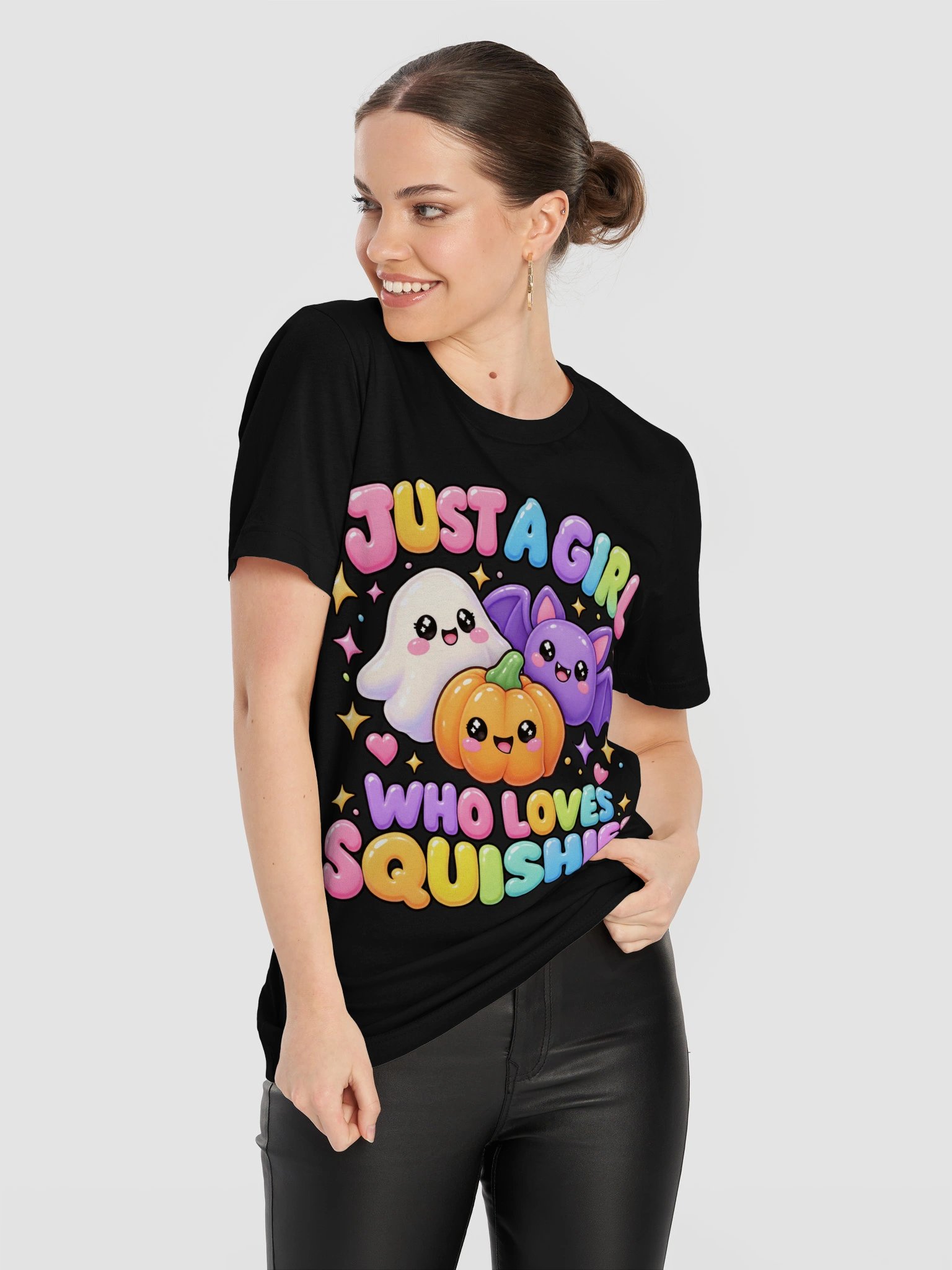 Just a Girl Who Loves Squishies T-Shirt | Cute Kawaii Squishy Characters, Halloween Squishy Ghost Pumpkin Bat tee, Halloween Gift for Girls product image (1)
