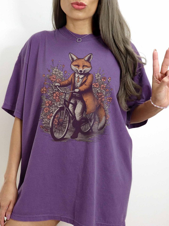 Fox Riding Bicycle Shirt – Vintage Woodland Animal Graphic Tee product image (2)