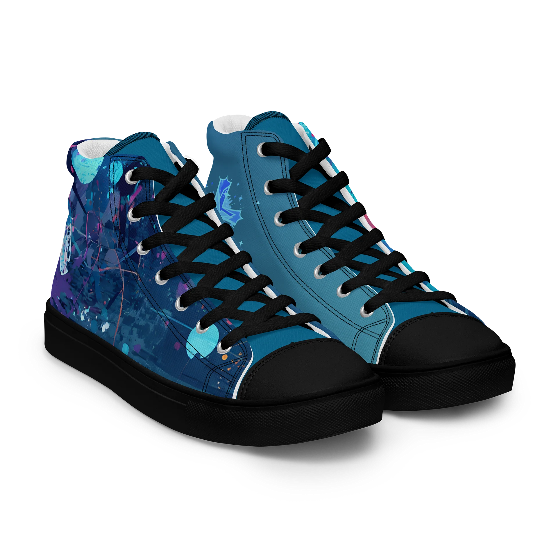 Neon Blue Graffiti Cross Mens High Top Shoes product image (9)