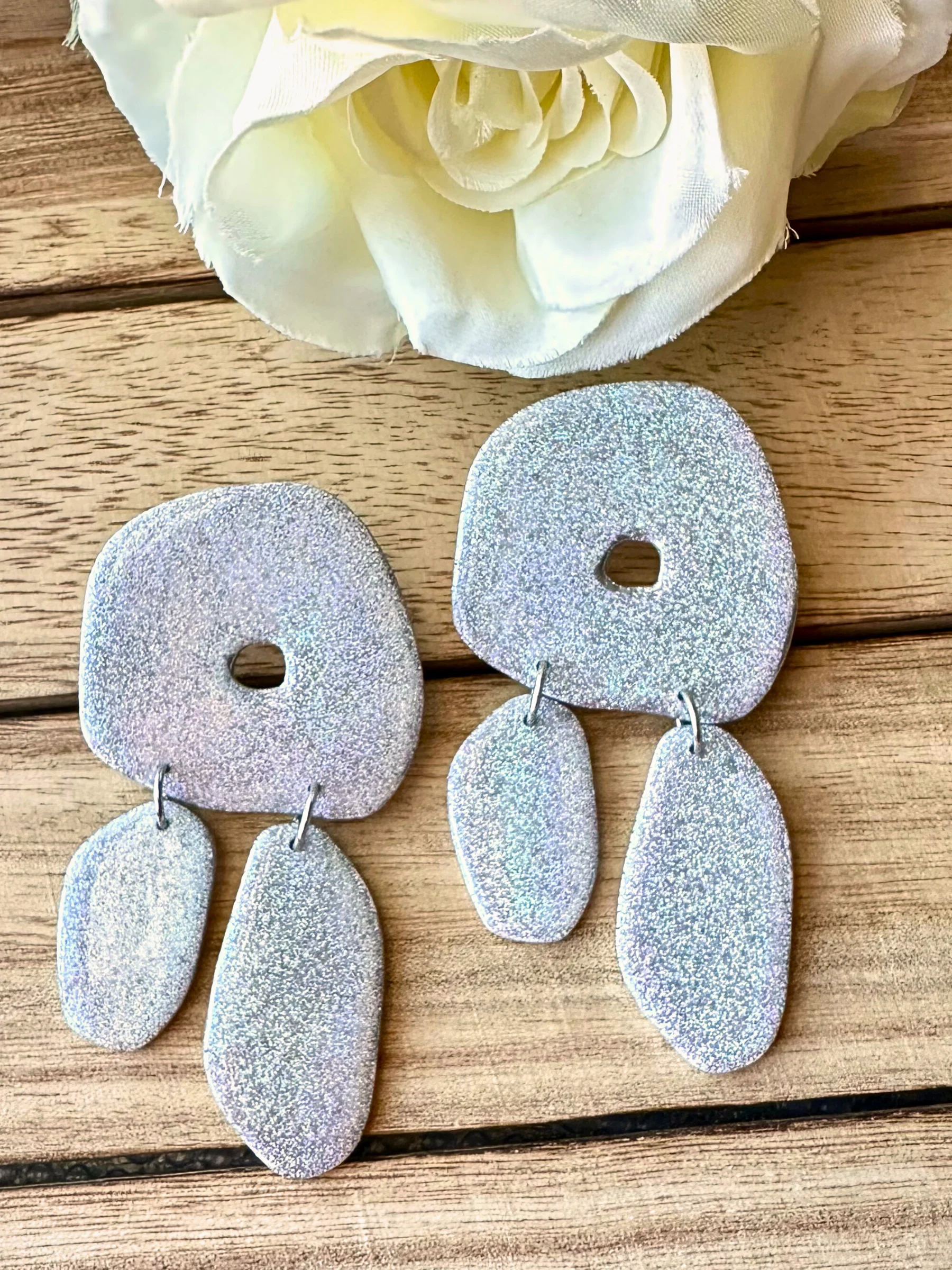 Holographic & Glitter Statement Earrings – Handmade Clay Sparkle Drops product image (5)