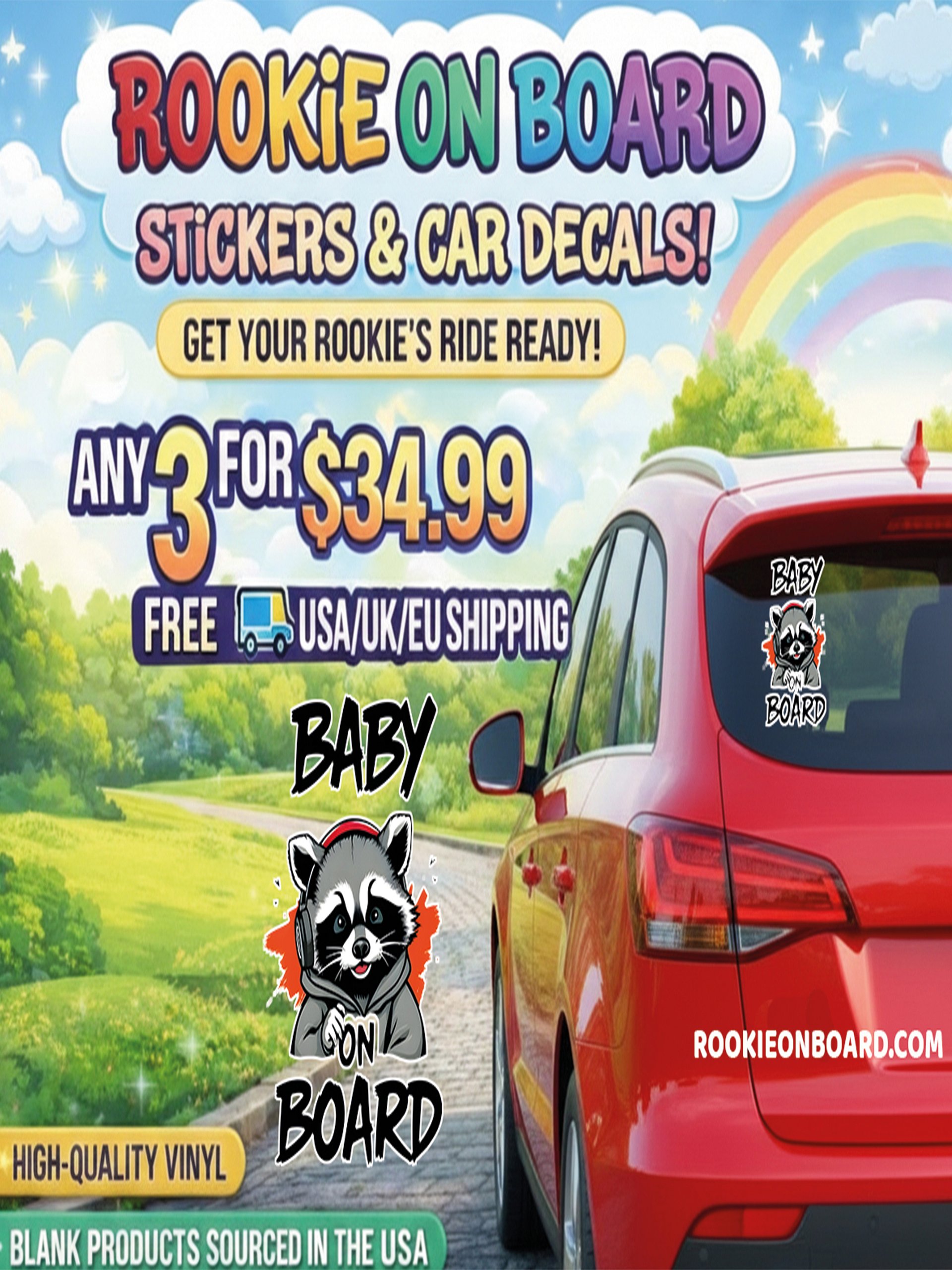 Cool Raccoon Urban Style Car Decal - 5x5 Premium Vinyl Sticker - Streetwear Inspire Raccoon with Headphones Graphic for Cars and Jeeps product image (2)