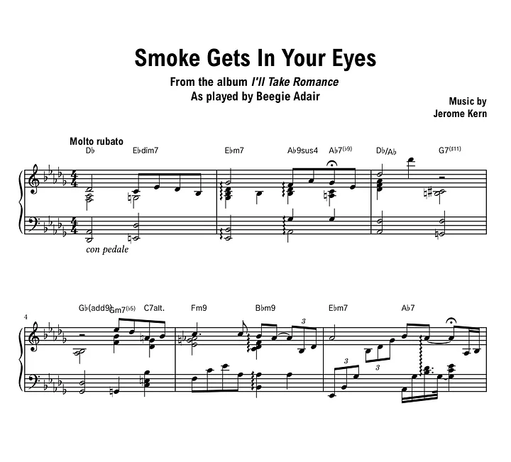 Beegie Adair - Smoke Gets In Your Eyes - Sheet music (PDF) product image (1)