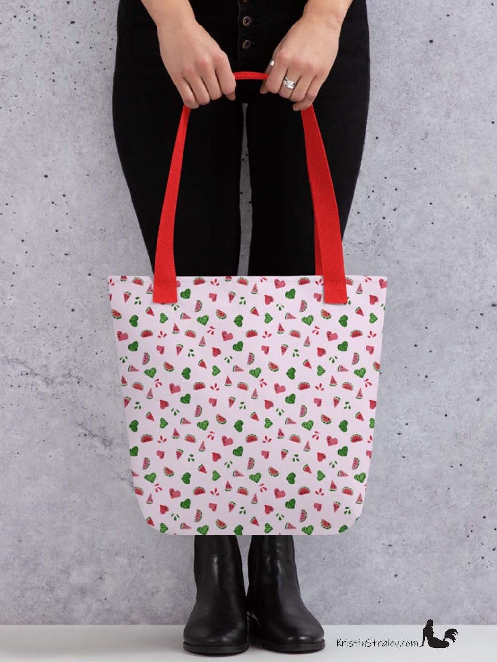 Tossed Watermelons and Hearts on Pink Reusable Tote Bag product image (7)
