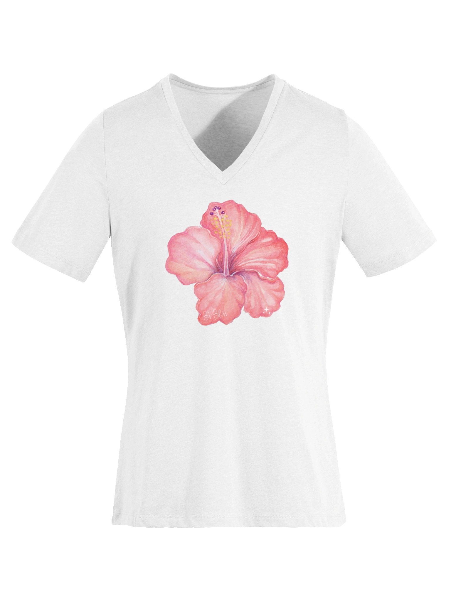 Pink Hibiscus V-Neck T-Shirt product image (5)