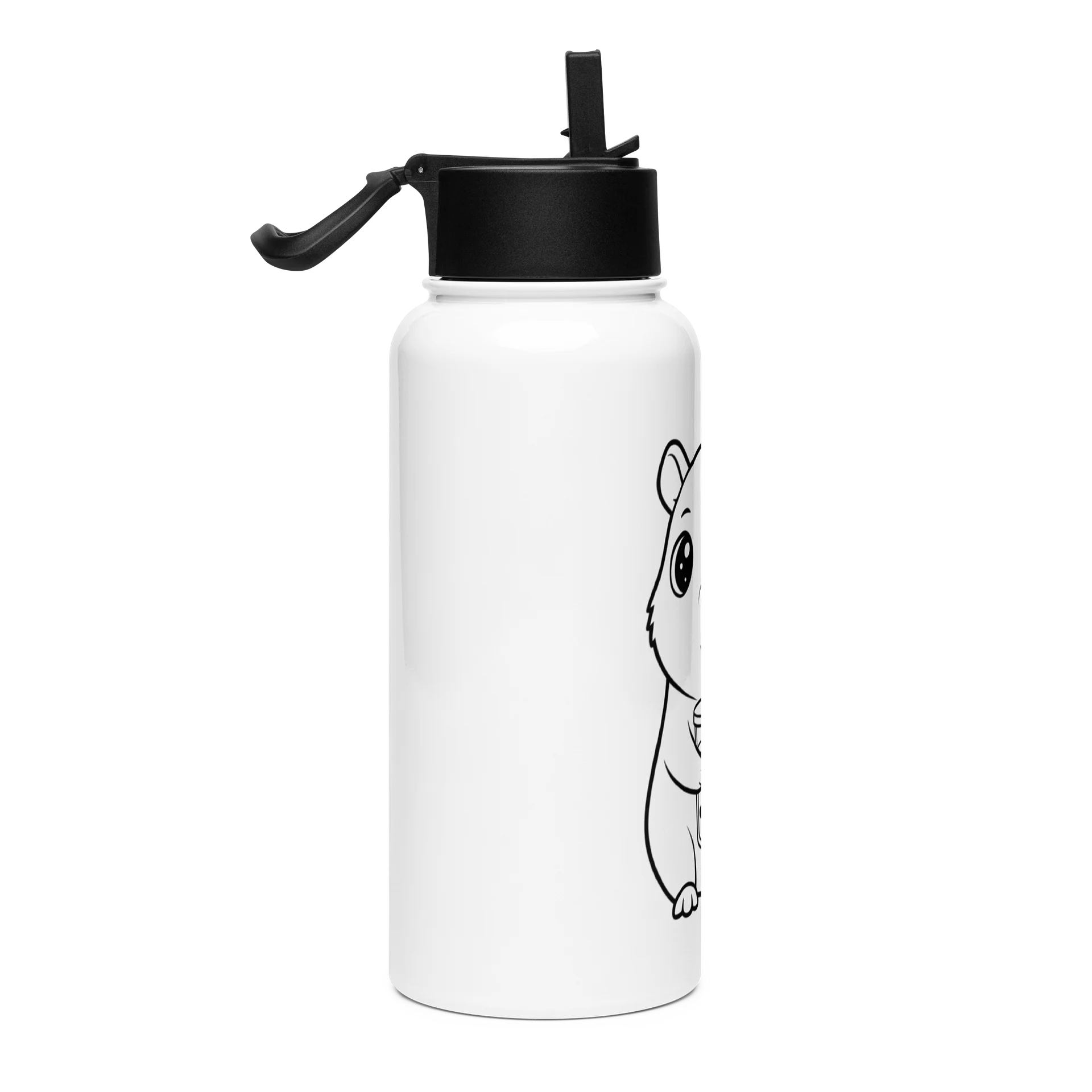 Cute Capybara Bubble Tea Design Insulated Water Bottle 32oz Gift for Kawaii Style Animal Lovers Line Art Illustration product image (5)