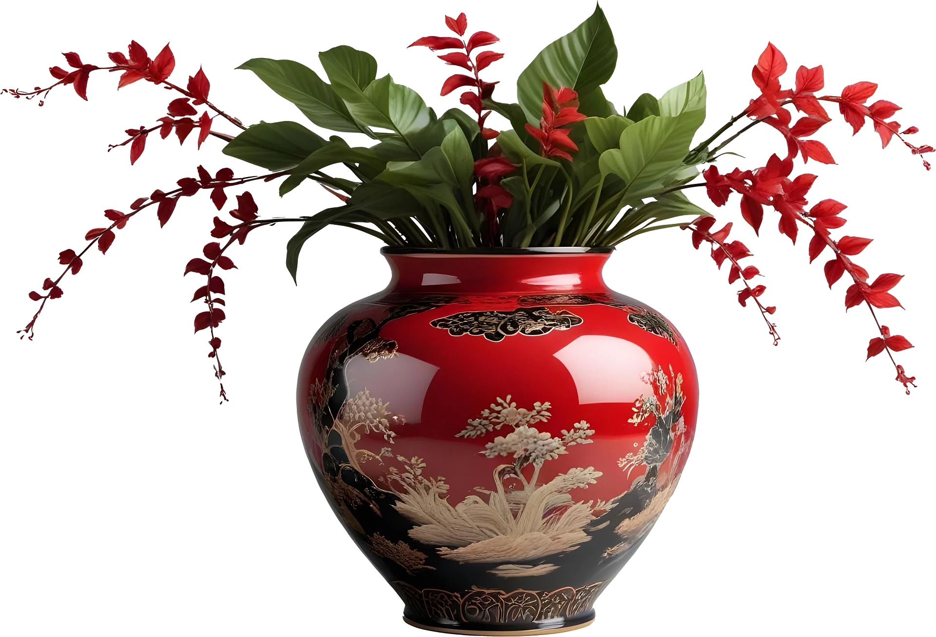 Chinese Porcelain Vase – Crimson Majesty with Gold Accents PNG product image (1)