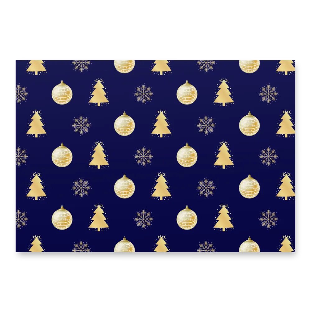 Elegant Holiday Wrapping Paper Set (3 Sheets) - Gold & Navy Christmas Icons product image (1)