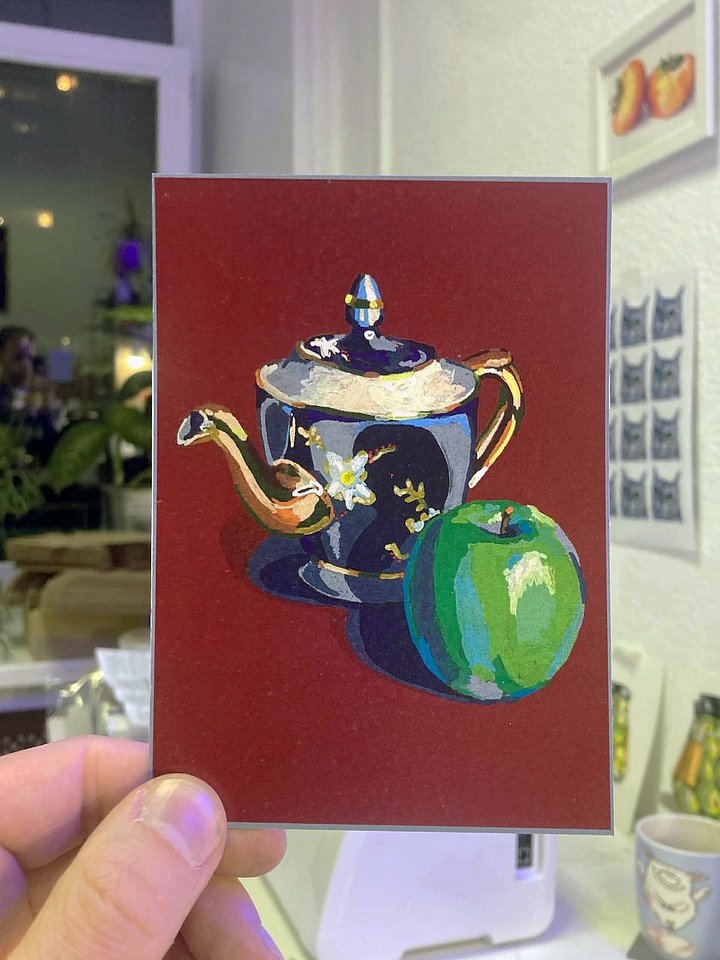 Vintage teapot and an apple postcard product image (1)