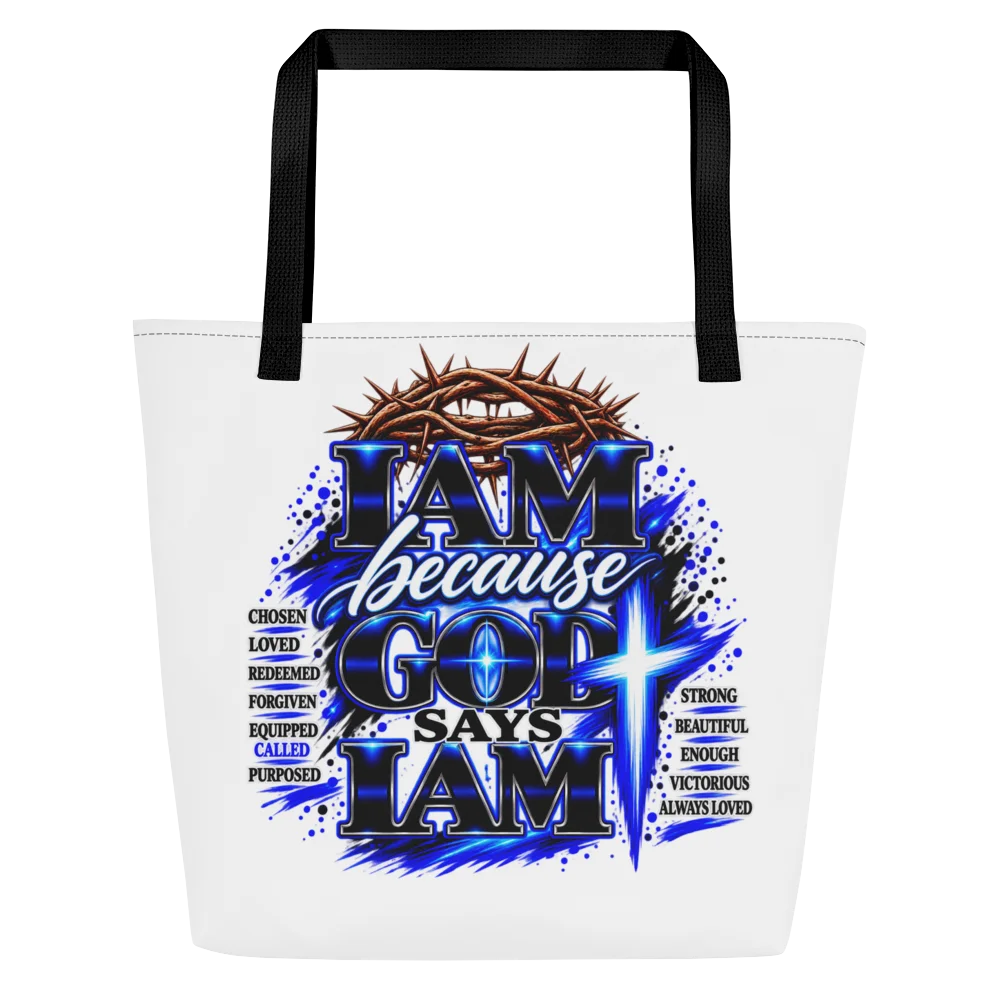 “I AM Because GOD Says I AM” — Faith Tote Bag product image (1)
