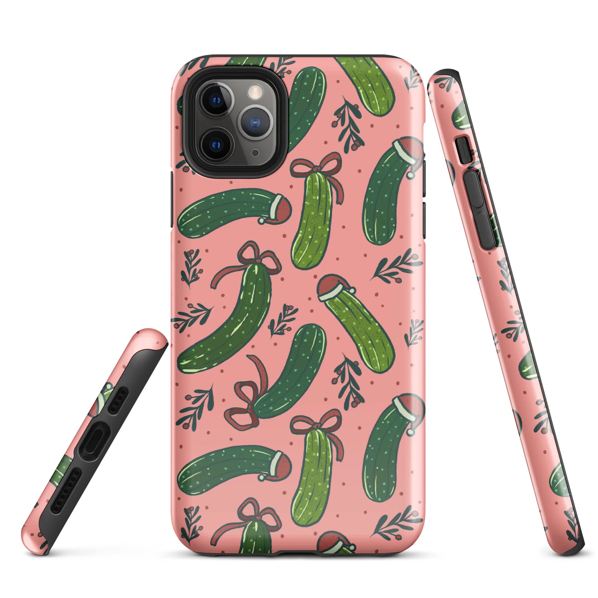 Christmas Pickles Pattern iPhone Case, Pink product image (5)