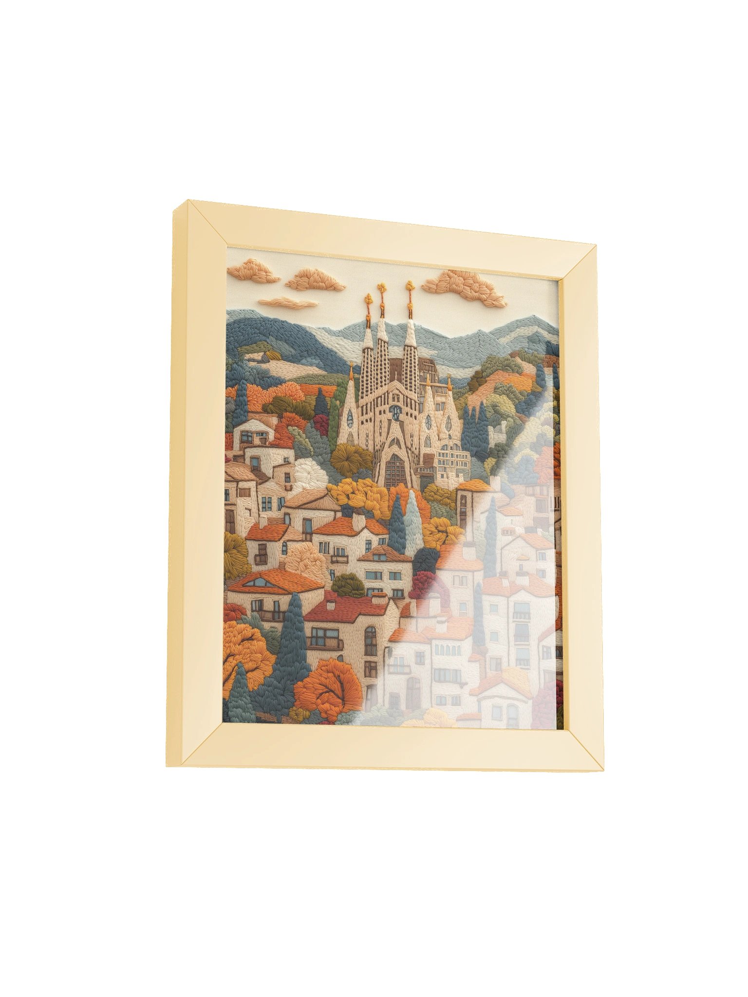 Barcelona in Stitches | Embroidery-Style Wall Art — Framed Print product image (23)