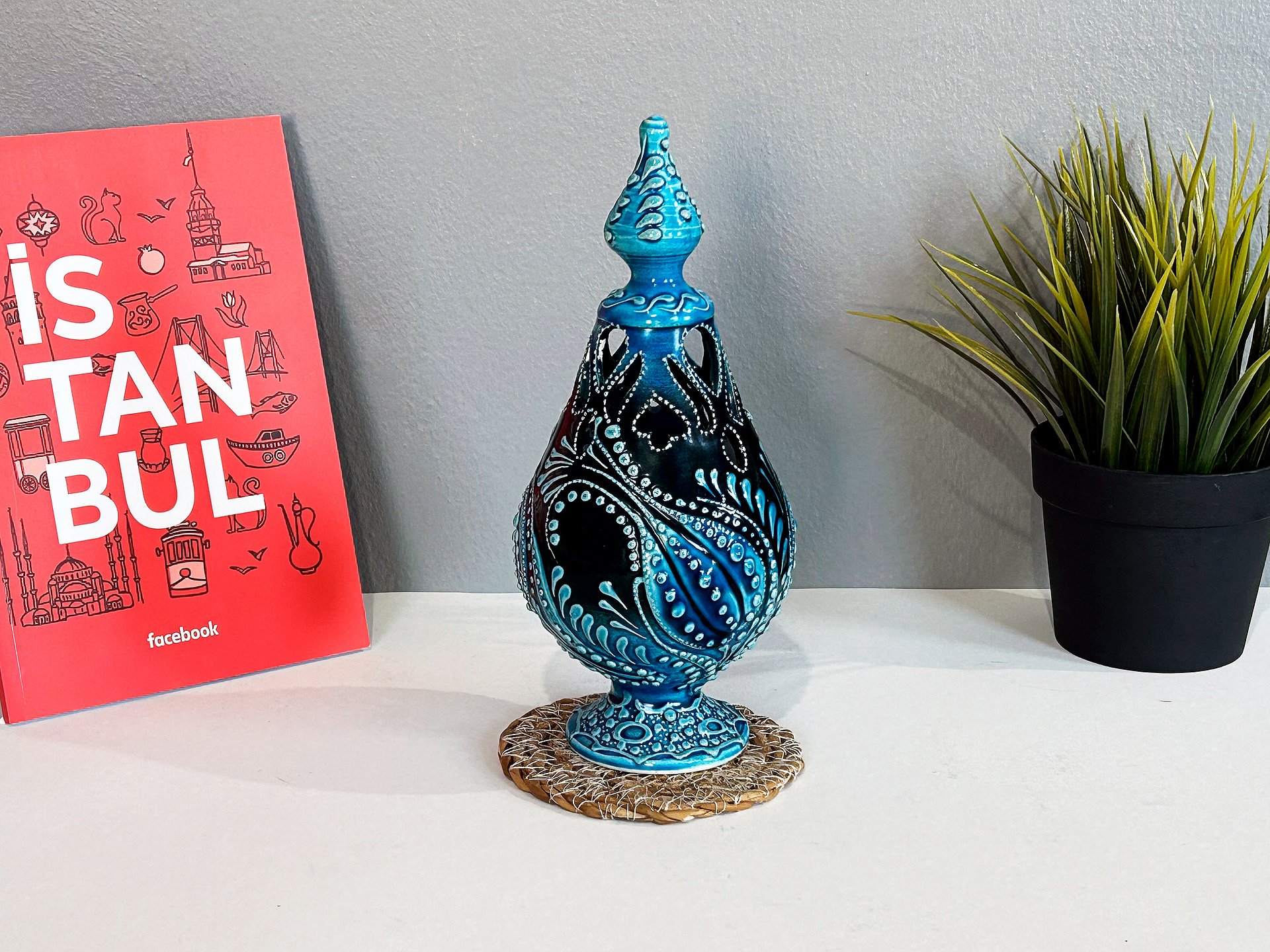 Ceramic candle holder/lighting (turquoise color) — handmade pottery, handmade ceramic, home decor, handmade gift, Turkish ceramic product image (4)