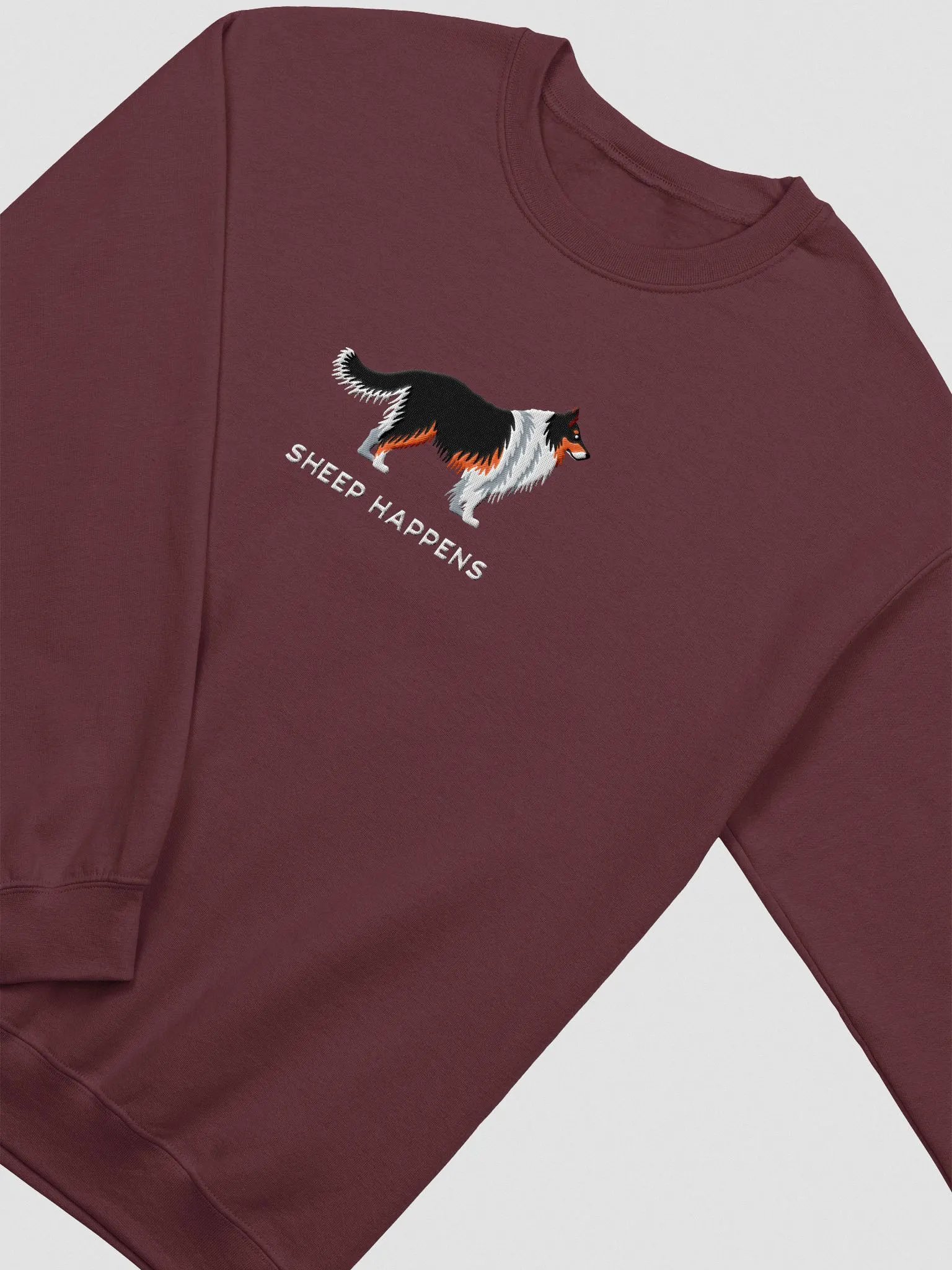 Sheep Happens Sweatshirt (Embroidered) of a Shetland Sheepdog(Tricolor) product image (6)