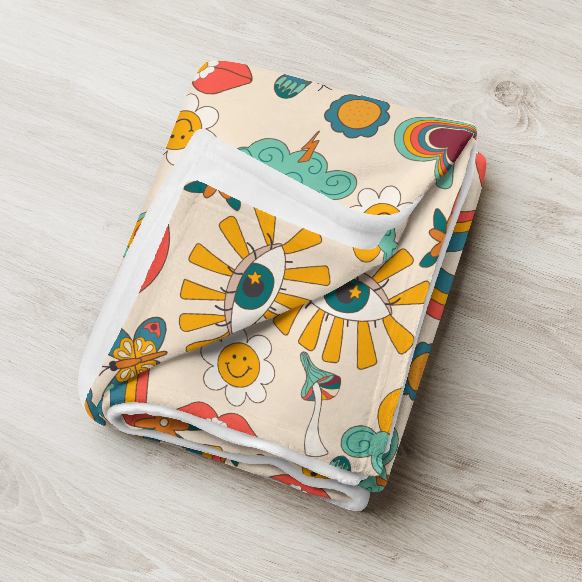 Retro Rainbow Sunshine Floral Boho Throw Blanket product image (3)