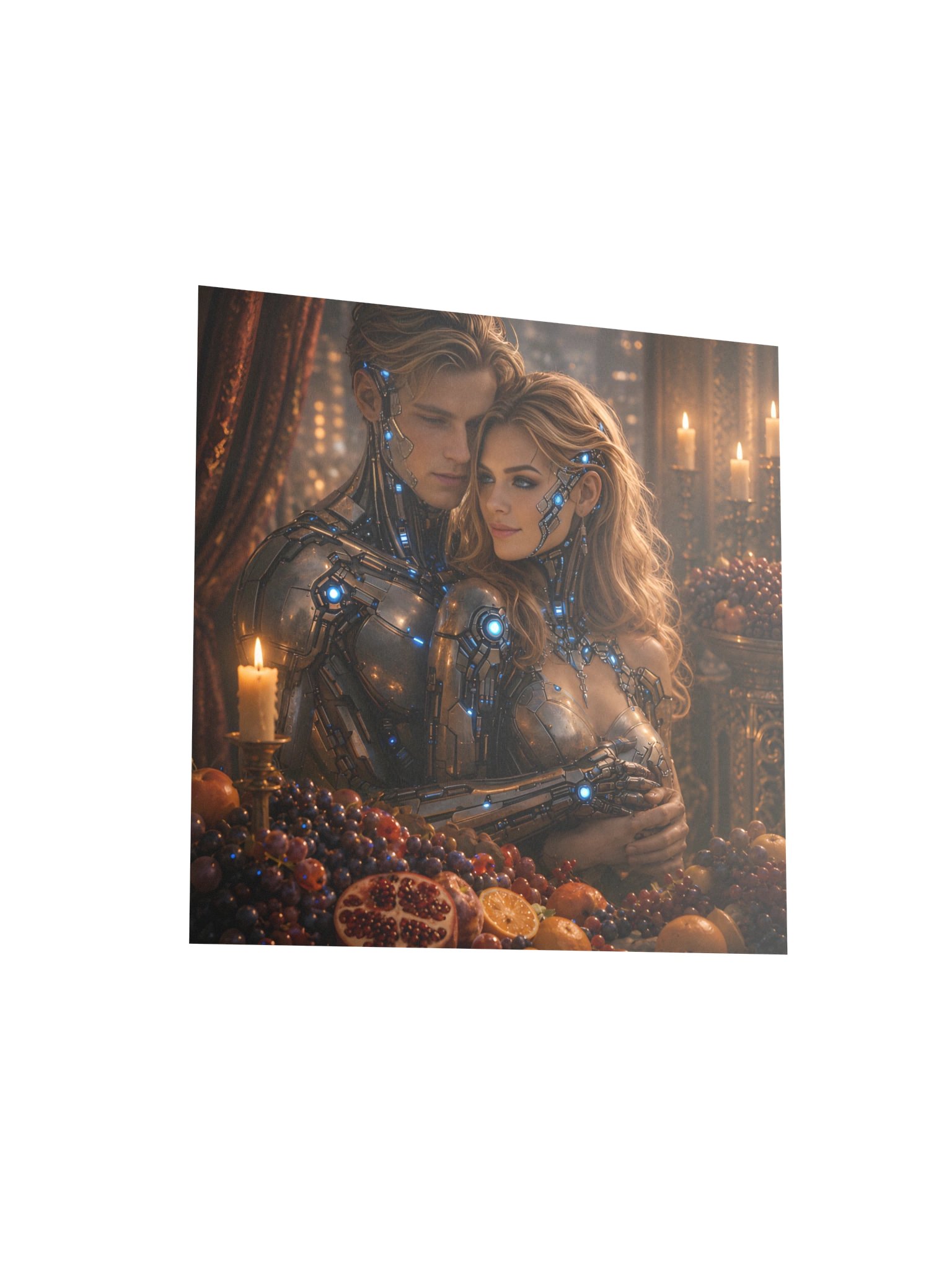 Cyberpunk Cyborg Couple Romantic Poster | Sci-Fi Neon Wall Art | Futuristic Decor product image (4)