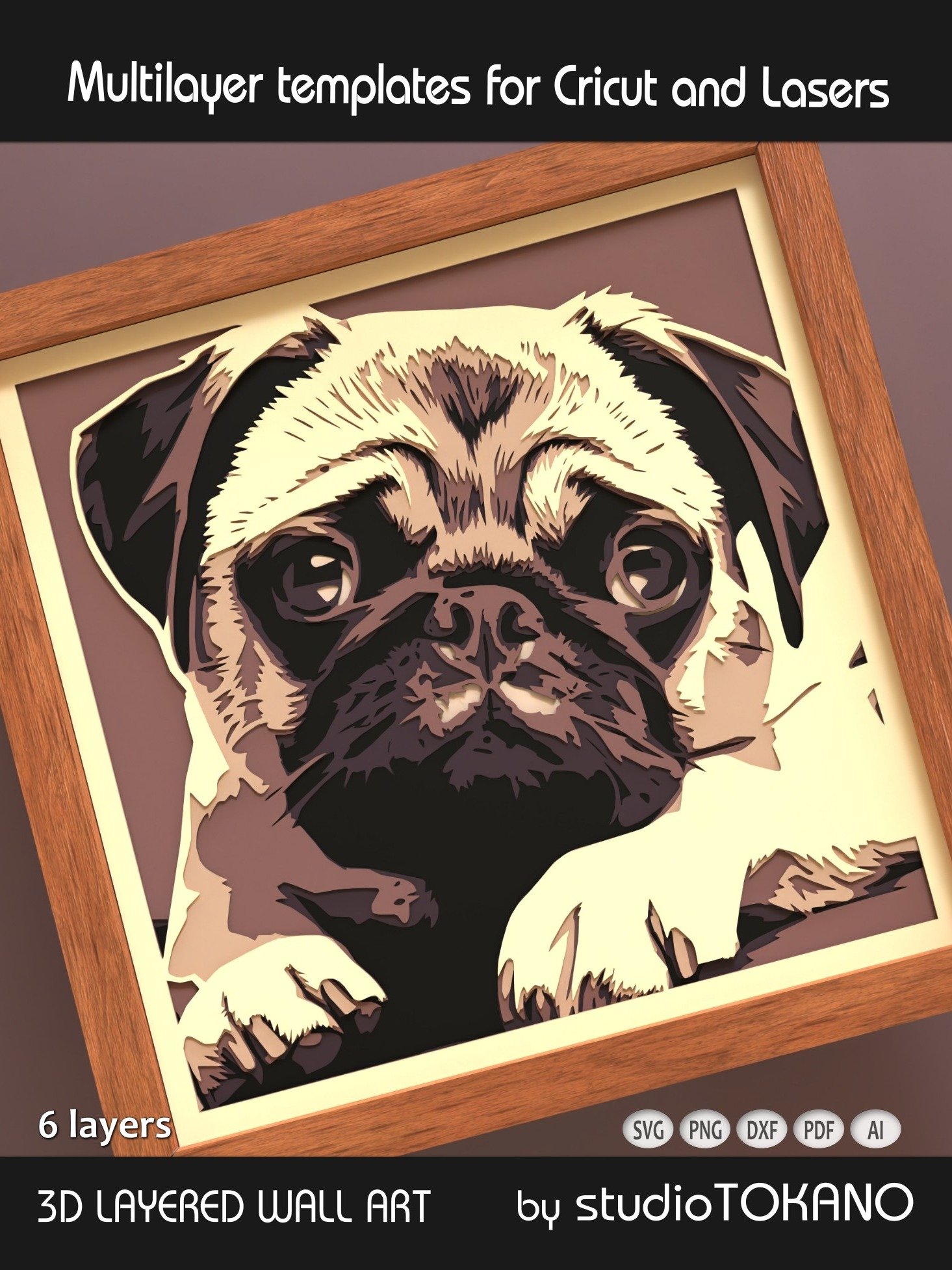 Pug 3D layered dog svg for Cricut product image (3)