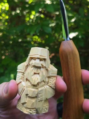 3 inches tall 1.5x1.5 inch dwarf!  He's gonna be a piece in a chess set eventually.  #woodcarving #myhobby #fantasyartist #lotrart #woodcarver 