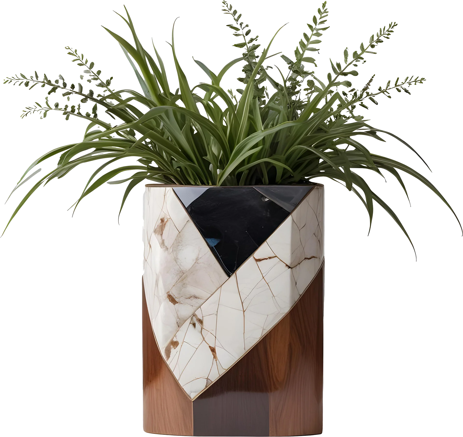 Dream of Eternity Collection – Geometric Marble and Wood Planter – PNG product image (1)