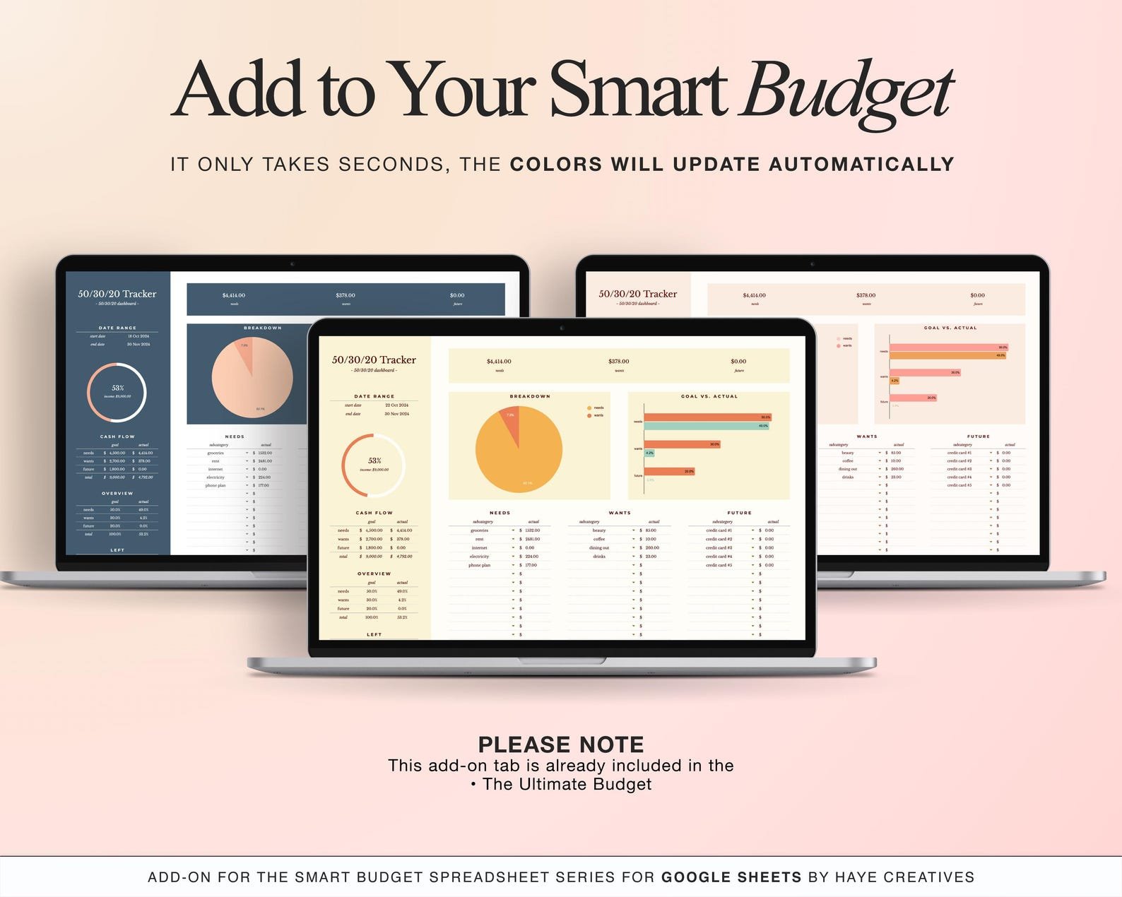 ADD-ON: 50/30/20 Dashboard Add On for Our Smart Budget Spreadsheet product image (4)