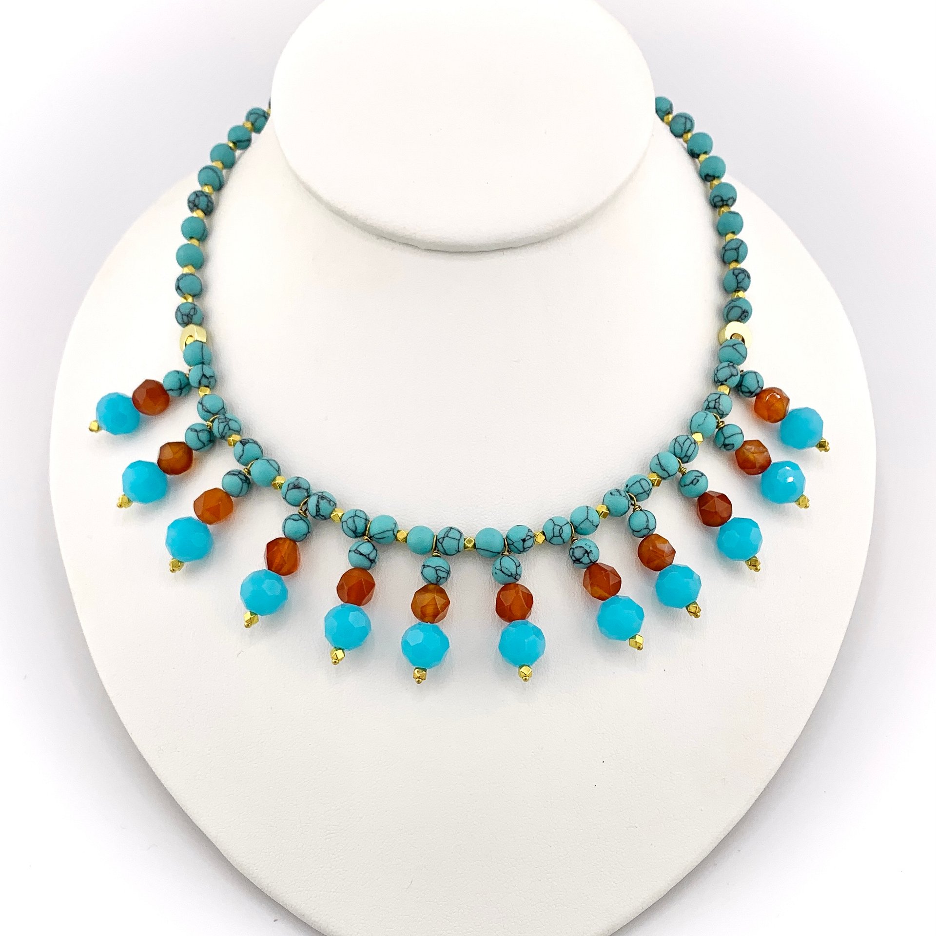 Turquoise Magnesite and Carnelian Necklace, Bracelet, and Earrings Set product image (2)