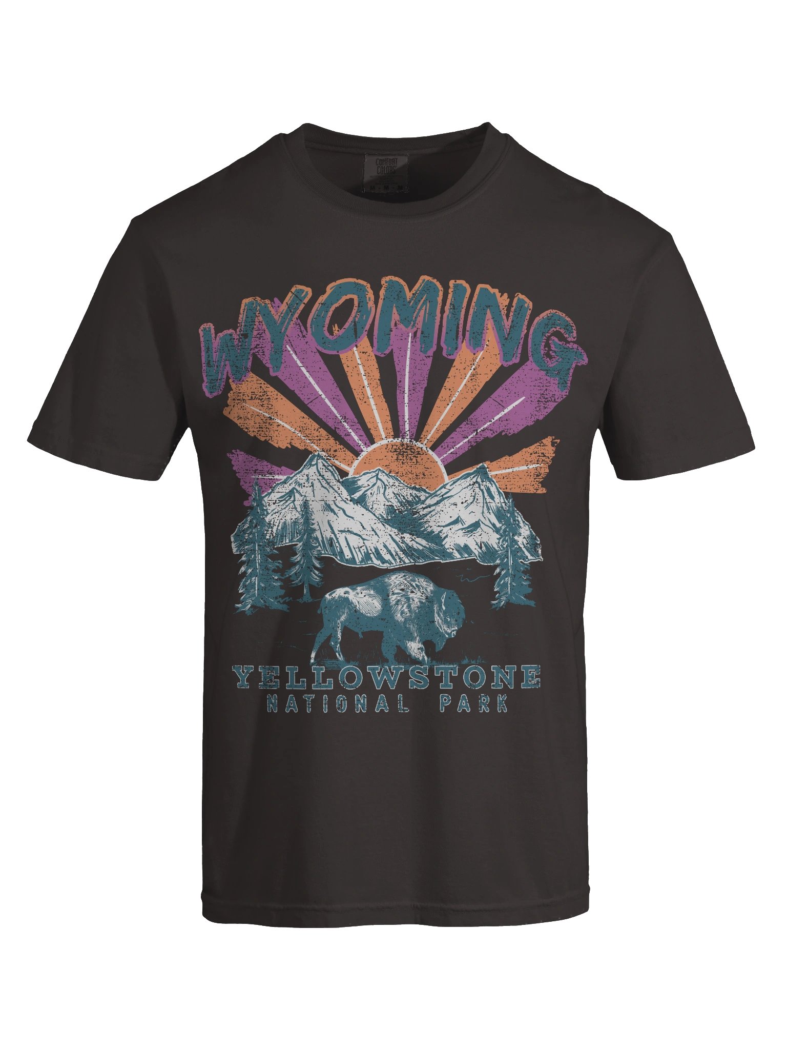 Wyoming Yellowstone National Park Shirt – Vintage Bison Mountain Retro Sunset Travel Tee product image (8)