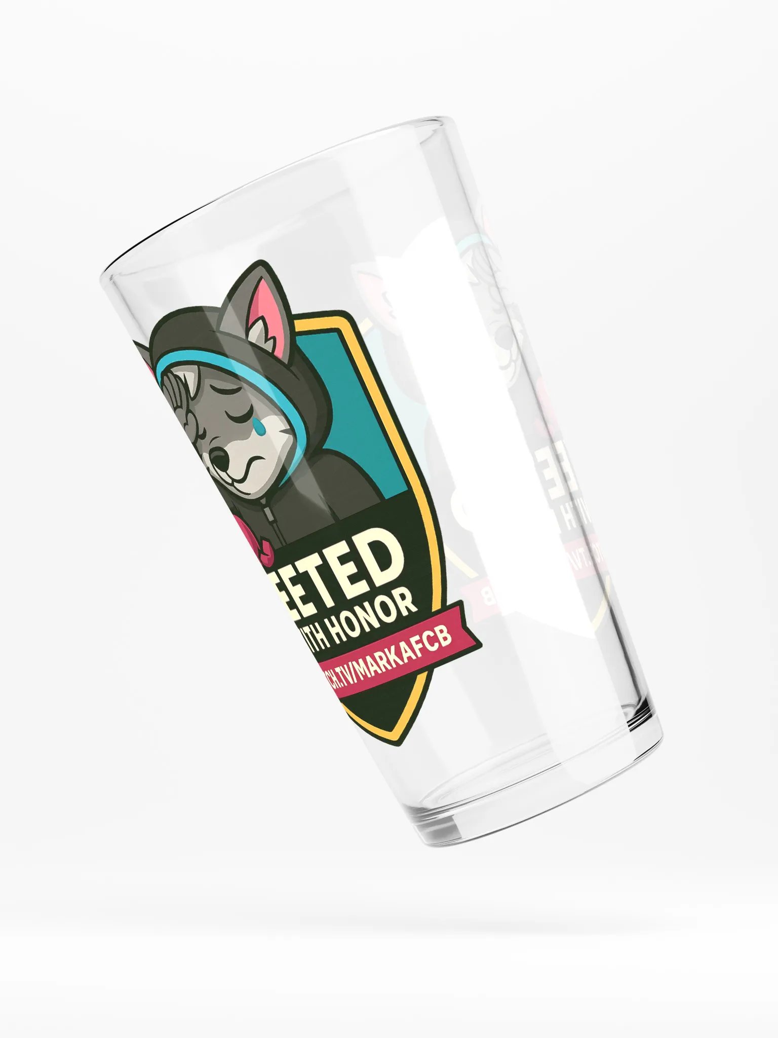 "YEETED WITH HONOR" PINT GLASS – Official Stream Mascot Edition product image (4)