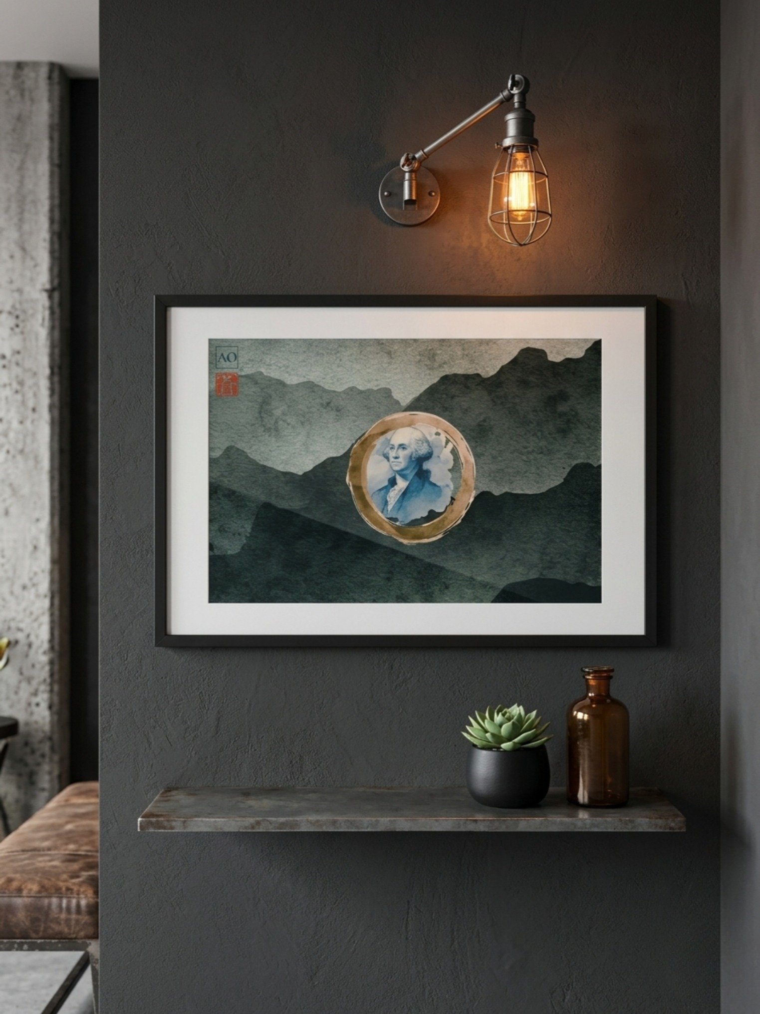 Washington Japanese Ink Art Print | Evergreen Heritage No.08 | Framed Wall Art - AO Japan Blue product image (5)