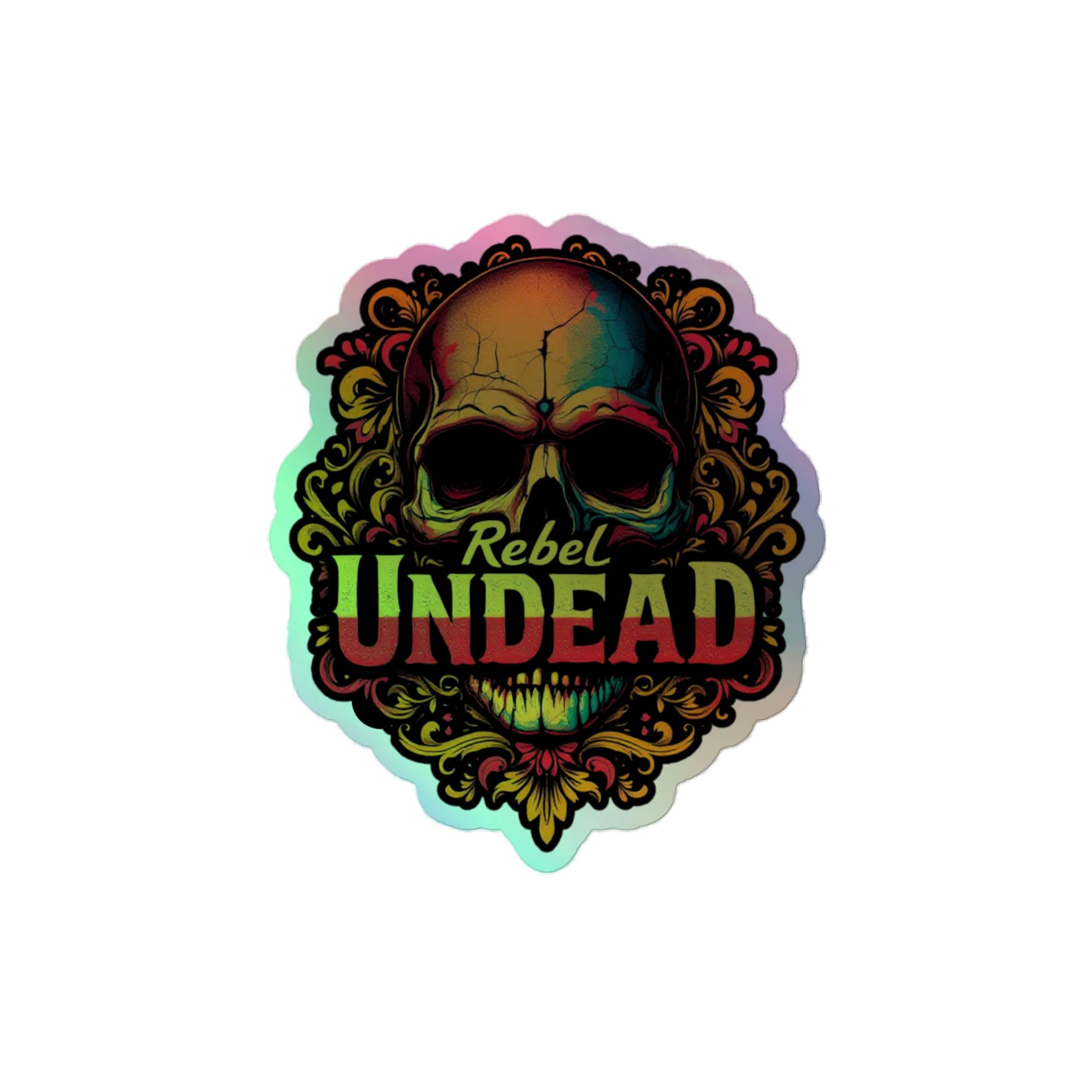 Rebel Undead Aztec Skull Holographic Sticker product image (1)